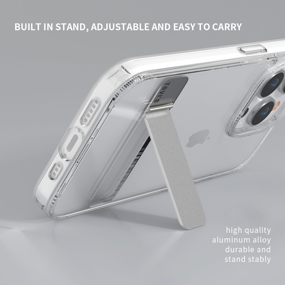 TGVI'S For iPhone 14 Pro Max Case Aluminum Alloy Kickstand TPU+PC Anti-yellow Smart Phone Cover