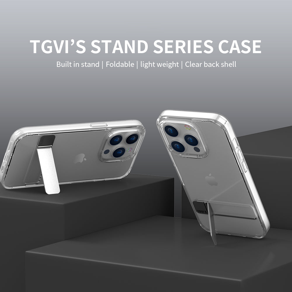 TGVI'S For iPhone 14 Pro Max Case Aluminum Alloy Kickstand TPU+PC Anti-yellow Smart Phone Cover