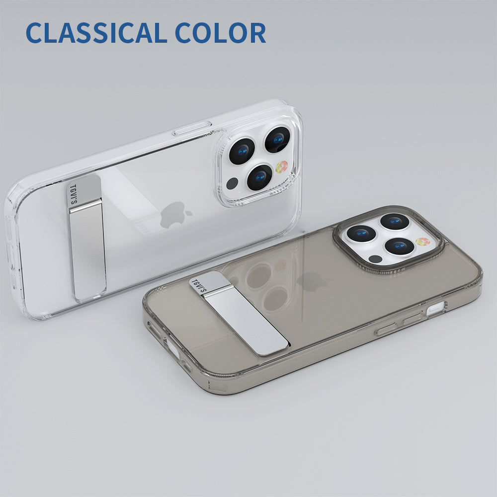 TGVI'S For iPhone 14 Pro Max Case Aluminum Alloy Kickstand TPU+PC Anti-yellow Smart Phone Cover
