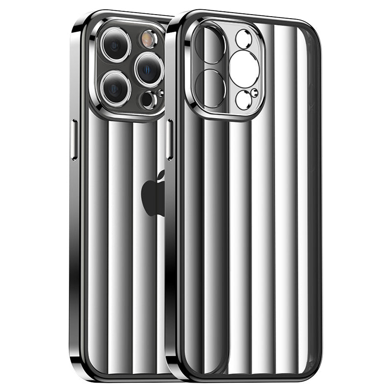 For iPhone 14 Pro Max Case Vertical Texture PC+TPU Phone Cover with Lens Film