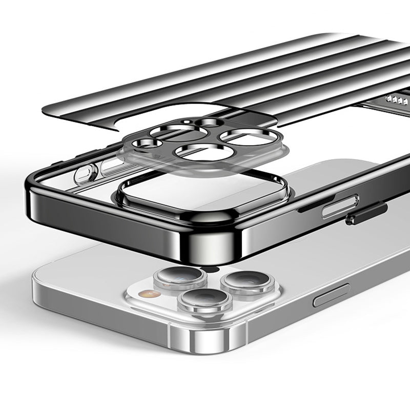 For iPhone 13 Pro Max 6.7 inch Case Vertical Strip Design PC+TPU Phone Cover with Lens Film