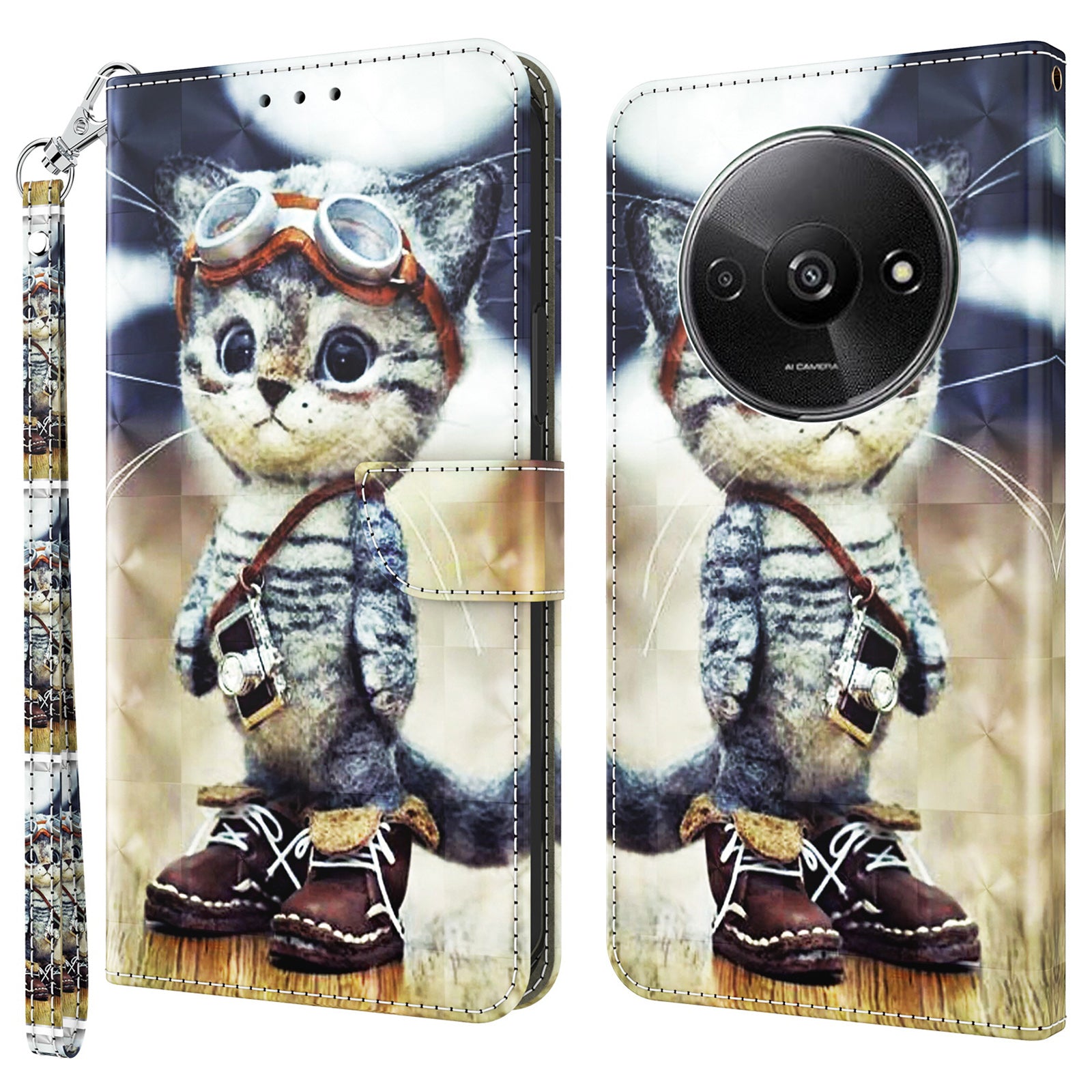 For Xiaomi Redmi A3 / Poco C61 4G Phone Case 3D Pattern Printing Magnetic Clasp Leather Wallet Cover
