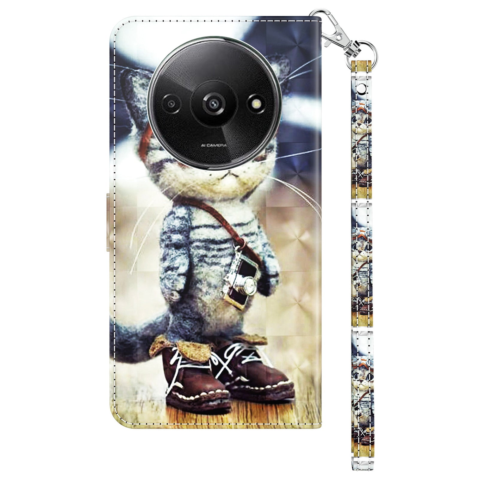 For Xiaomi Redmi A3 / Poco C61 4G Phone Case 3D Pattern Printing Magnetic Clasp Leather Wallet Cover