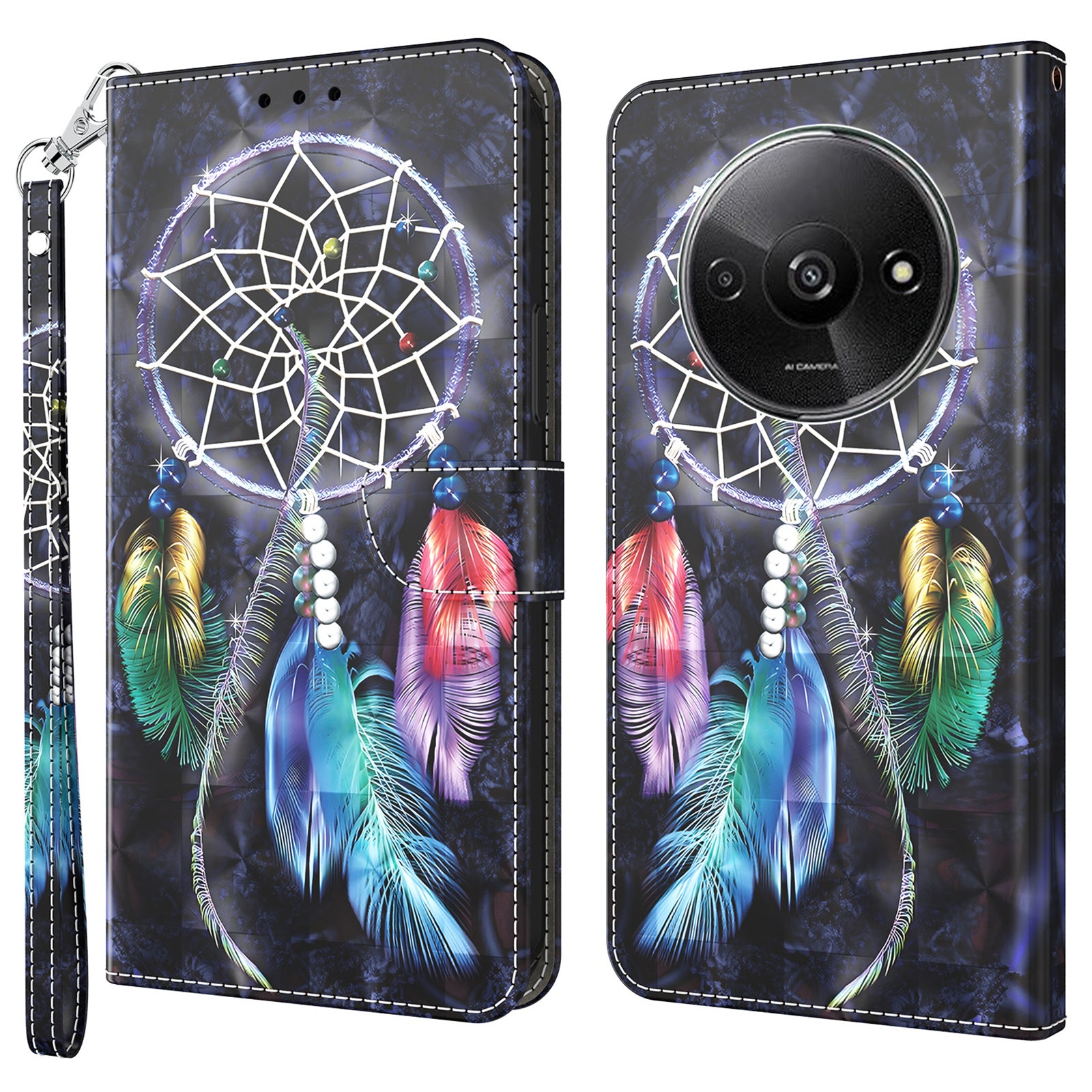 For Xiaomi Redmi A3 / Poco C61 4G Phone Case 3D Pattern Printing Magnetic Clasp Leather Wallet Cover