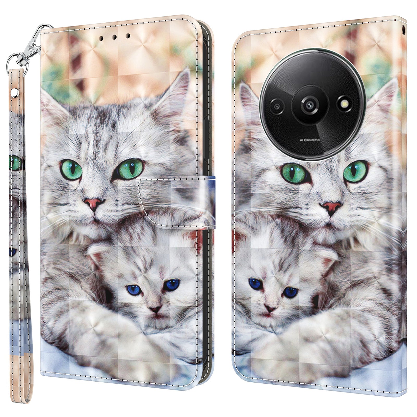For Xiaomi Redmi A3 / Poco C61 4G Phone Case 3D Pattern Printing Magnetic Clasp Leather Wallet Cover