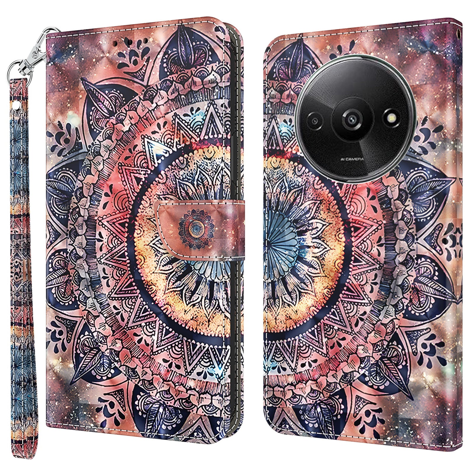 For Xiaomi Redmi A3 / Poco C61 4G Phone Case 3D Pattern Printing Magnetic Clasp Leather Wallet Cover