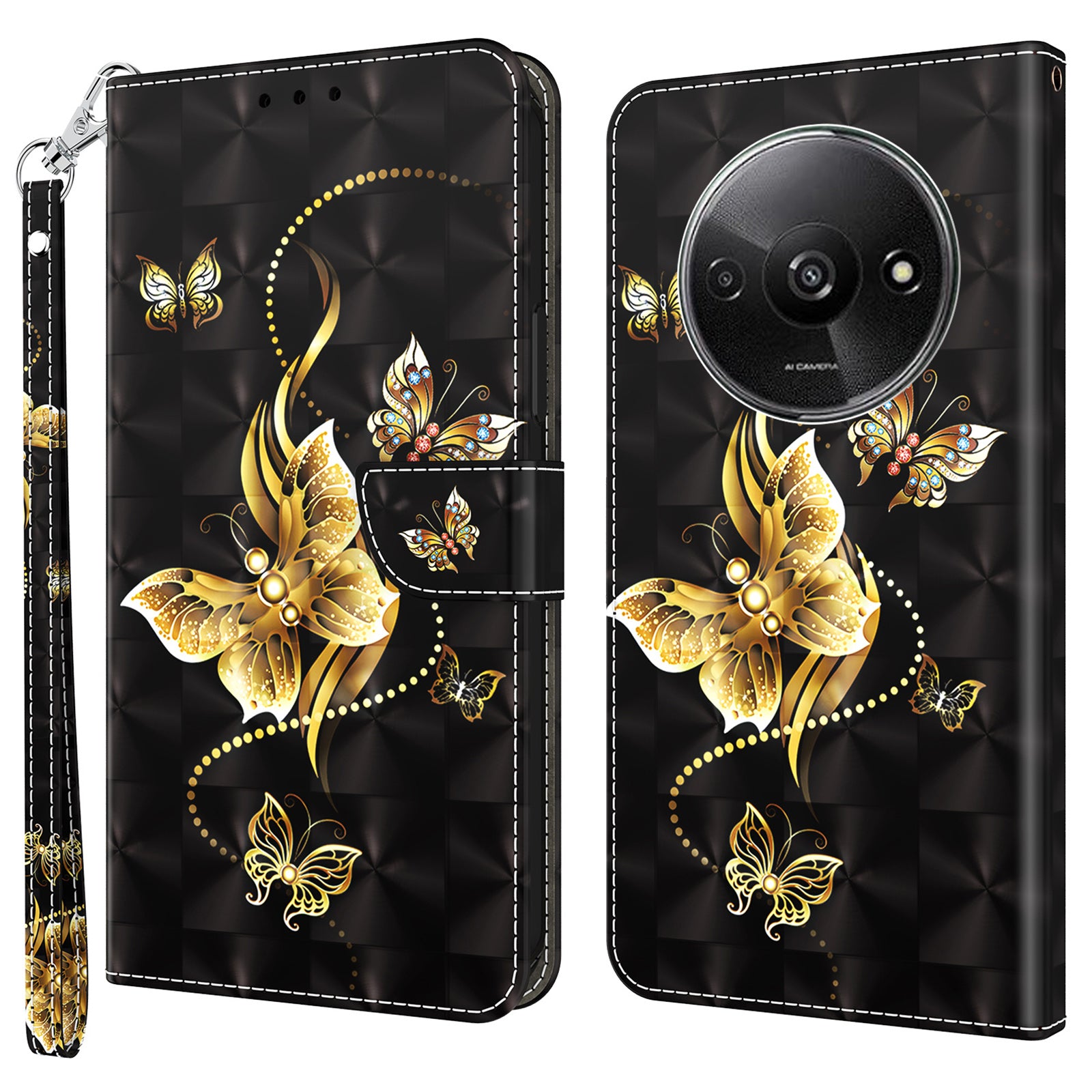 For Xiaomi Redmi A3 / Poco C61 4G Phone Case 3D Pattern Printing Magnetic Clasp Leather Wallet Cover