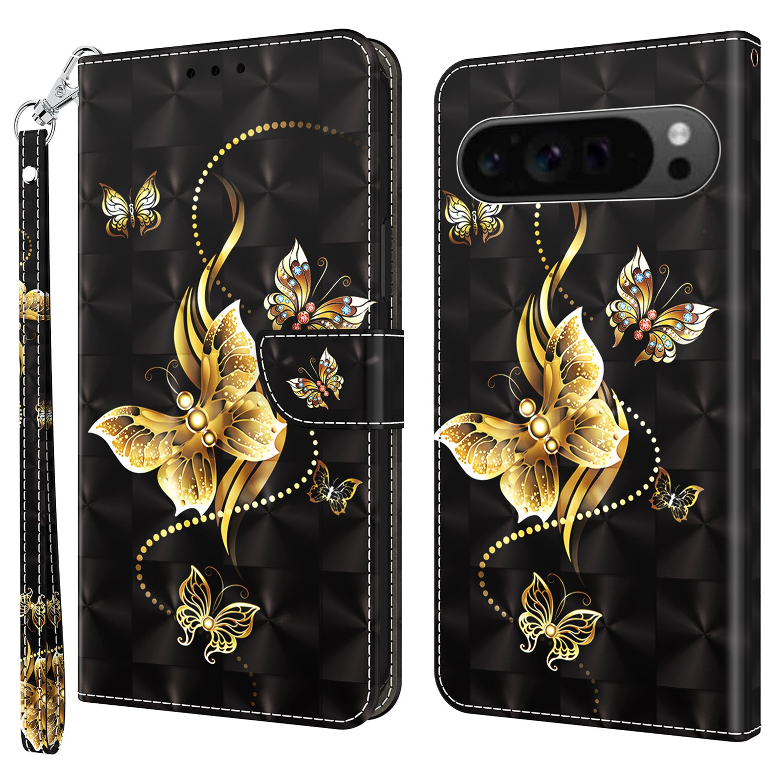 For Google Pixel 9 Pro Cell Phone Shell Pattern Printing Leather Cover Phone Stand
