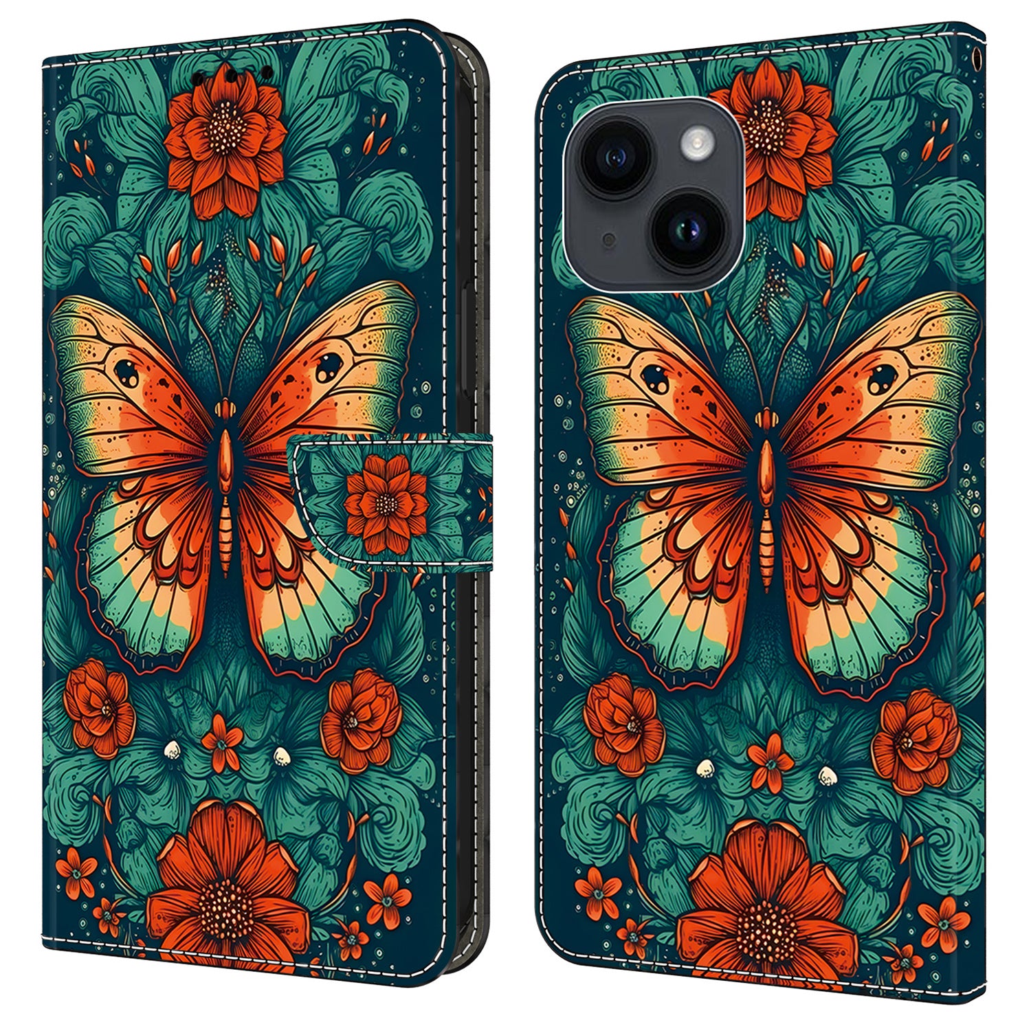 For iPhone 13 Pro Case Stand PU Leather Pattern Printing Phone Cover