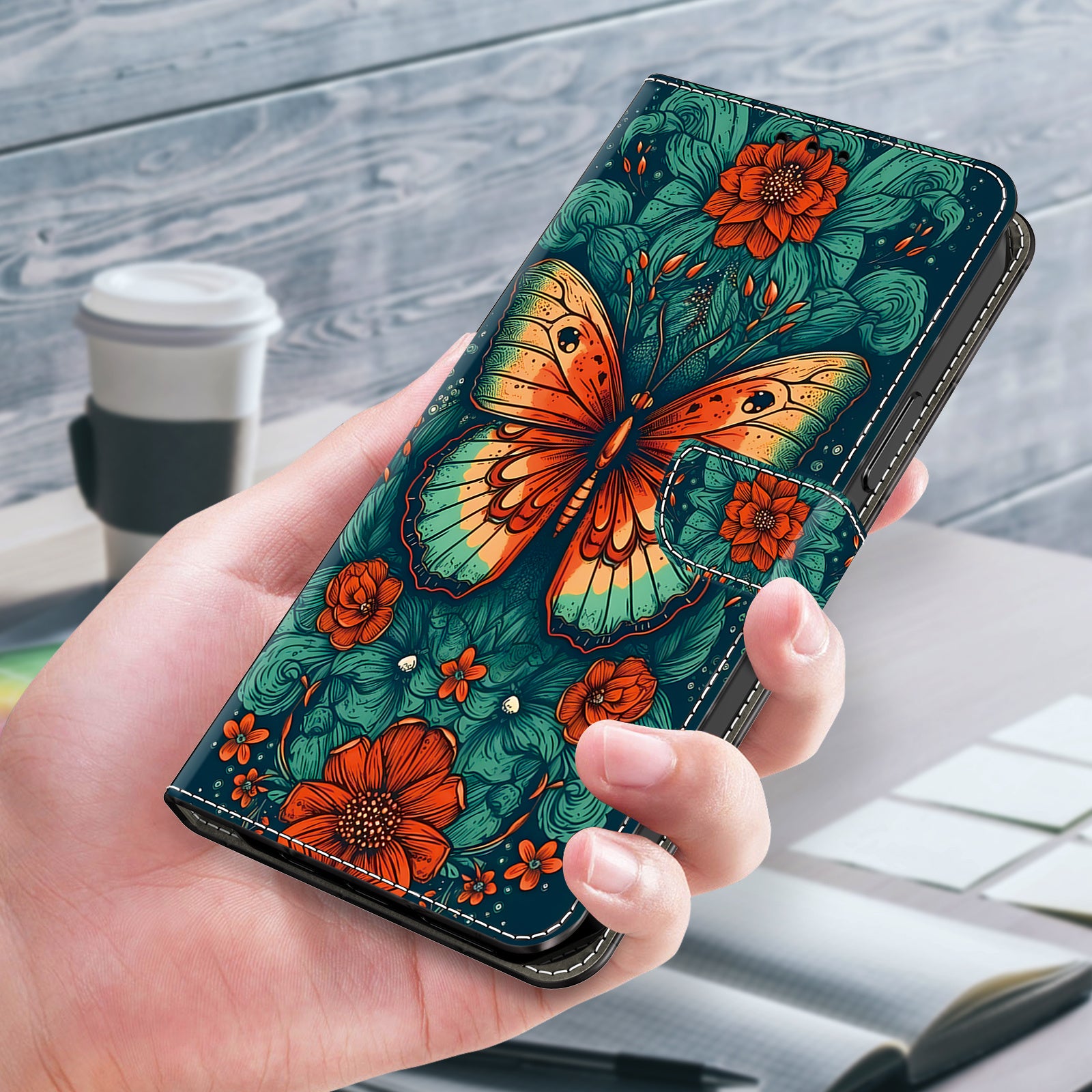 For iPhone 13 Pro Case Stand PU Leather Pattern Printing Phone Cover