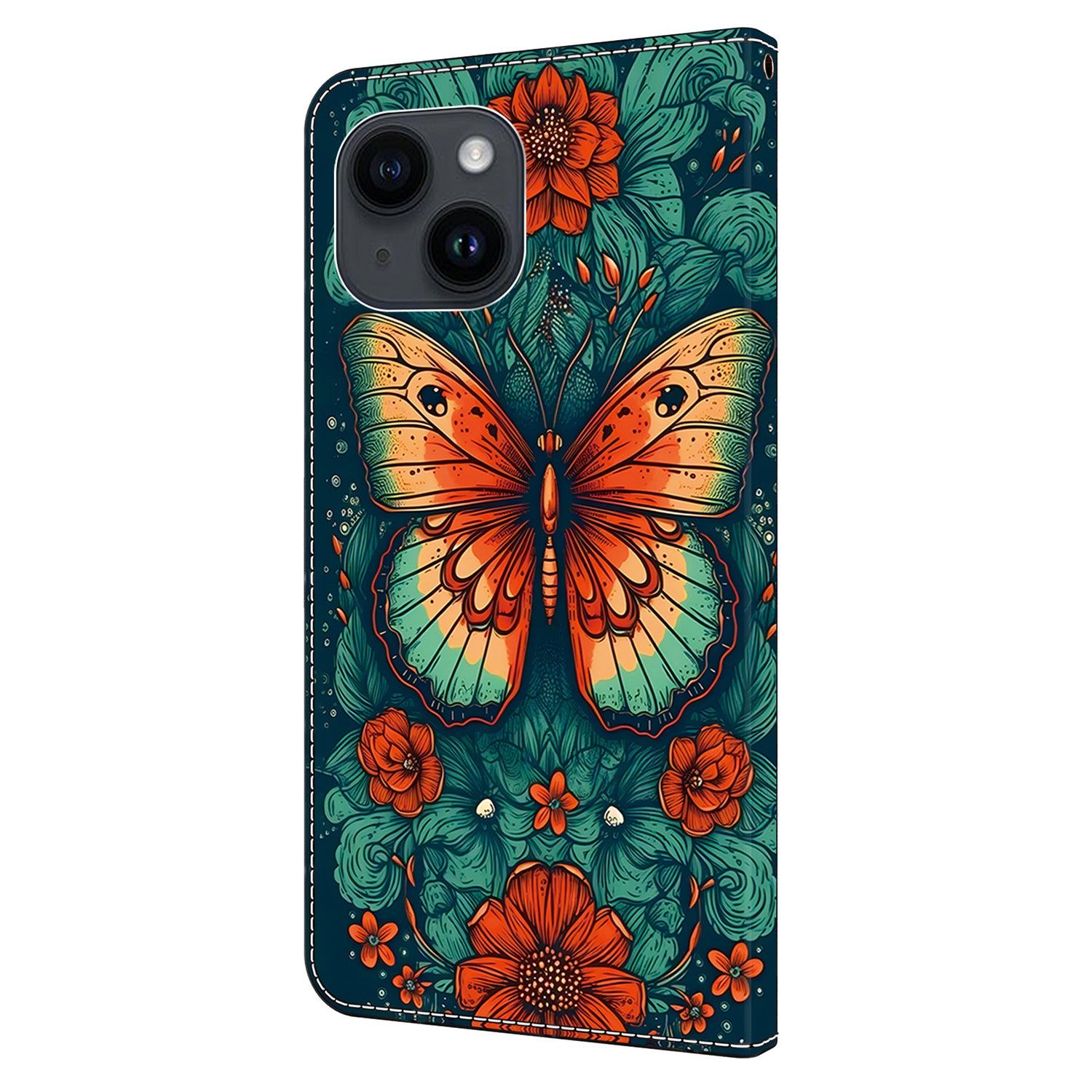 For iPhone 13 Pro Case Stand PU Leather Pattern Printing Phone Cover