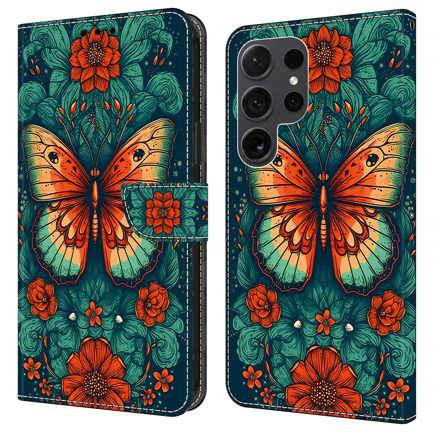 For Samsung Galaxy S23 Ultra Magnetic Case Pattern PU Leather Phone Wallet Cover