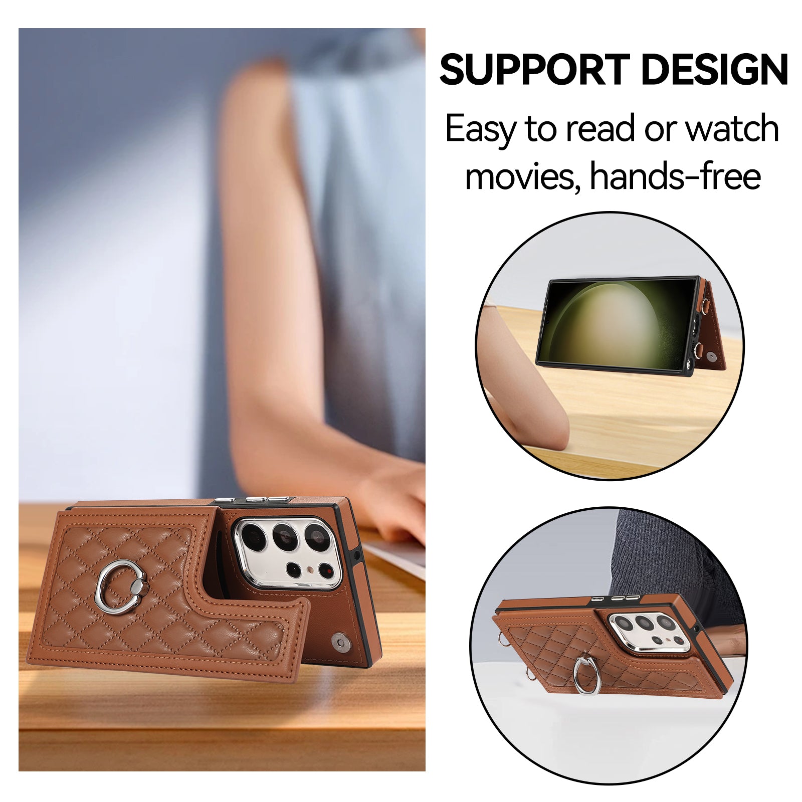 For Samsung Galaxy S24 Ultra Cell Phone Back Cover Pattern Printing Leather Stand