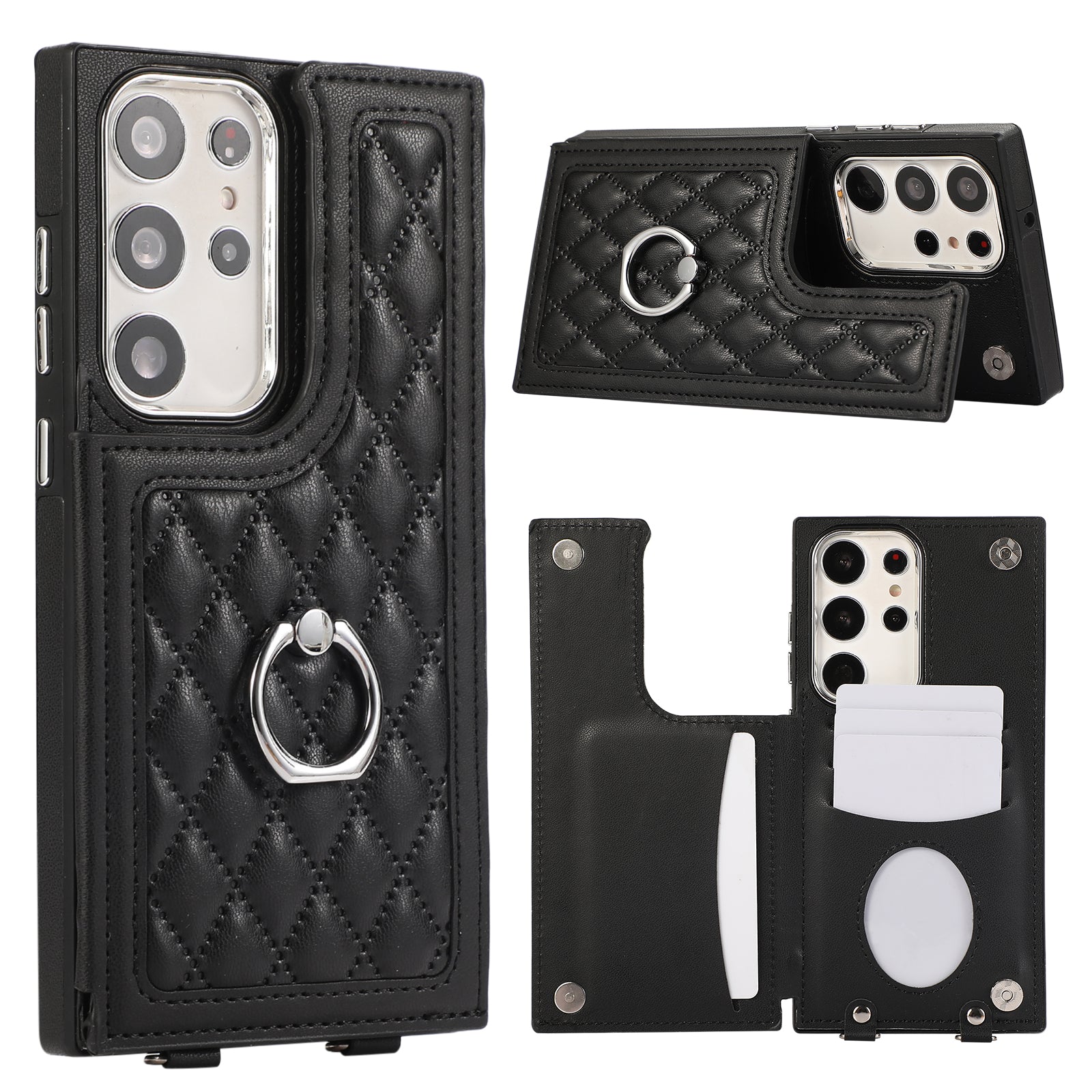For Samsung Galaxy S23 Ultra Case RFID Blocking Card Slots PU Leather+TPU Cover with Shoulder Strap