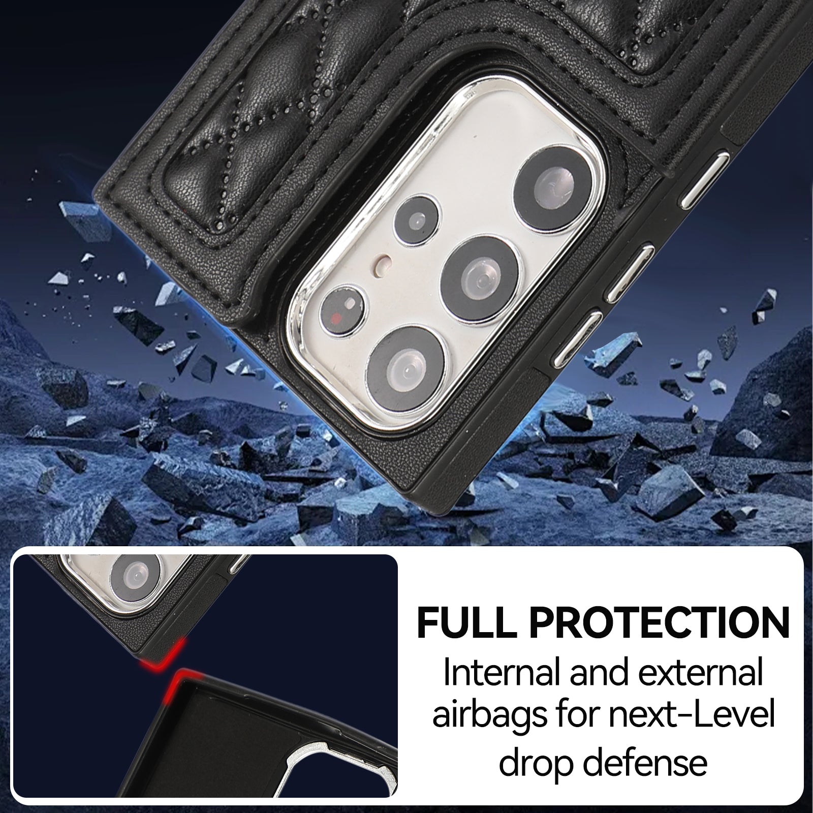 For Samsung Galaxy S23 Ultra Case RFID Blocking Card Slots PU Leather+TPU Cover with Shoulder Strap