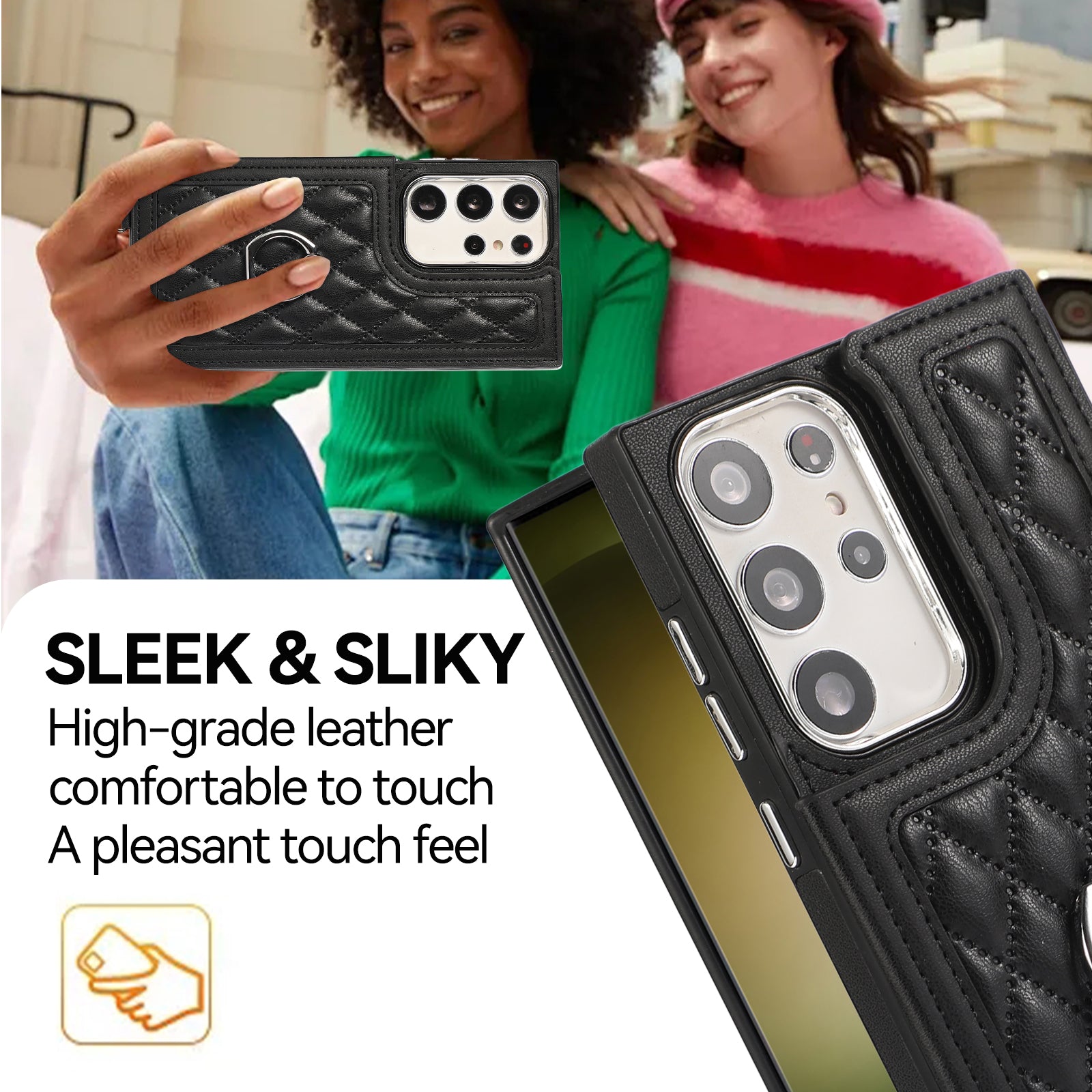 For Samsung Galaxy S23 Ultra Case RFID Blocking Card Slots PU Leather+TPU Cover with Shoulder Strap