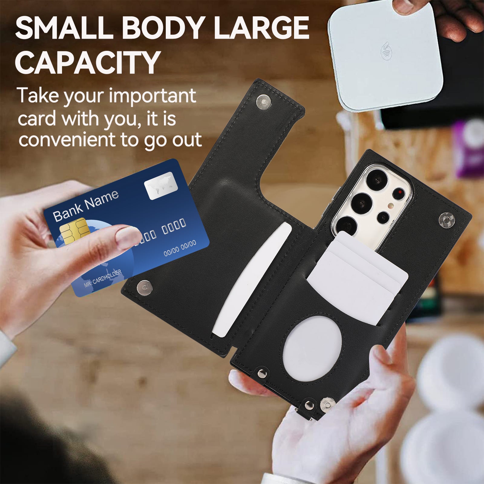 For Samsung Galaxy S23 Ultra Case RFID Blocking Card Slots PU Leather+TPU Cover with Shoulder Strap
