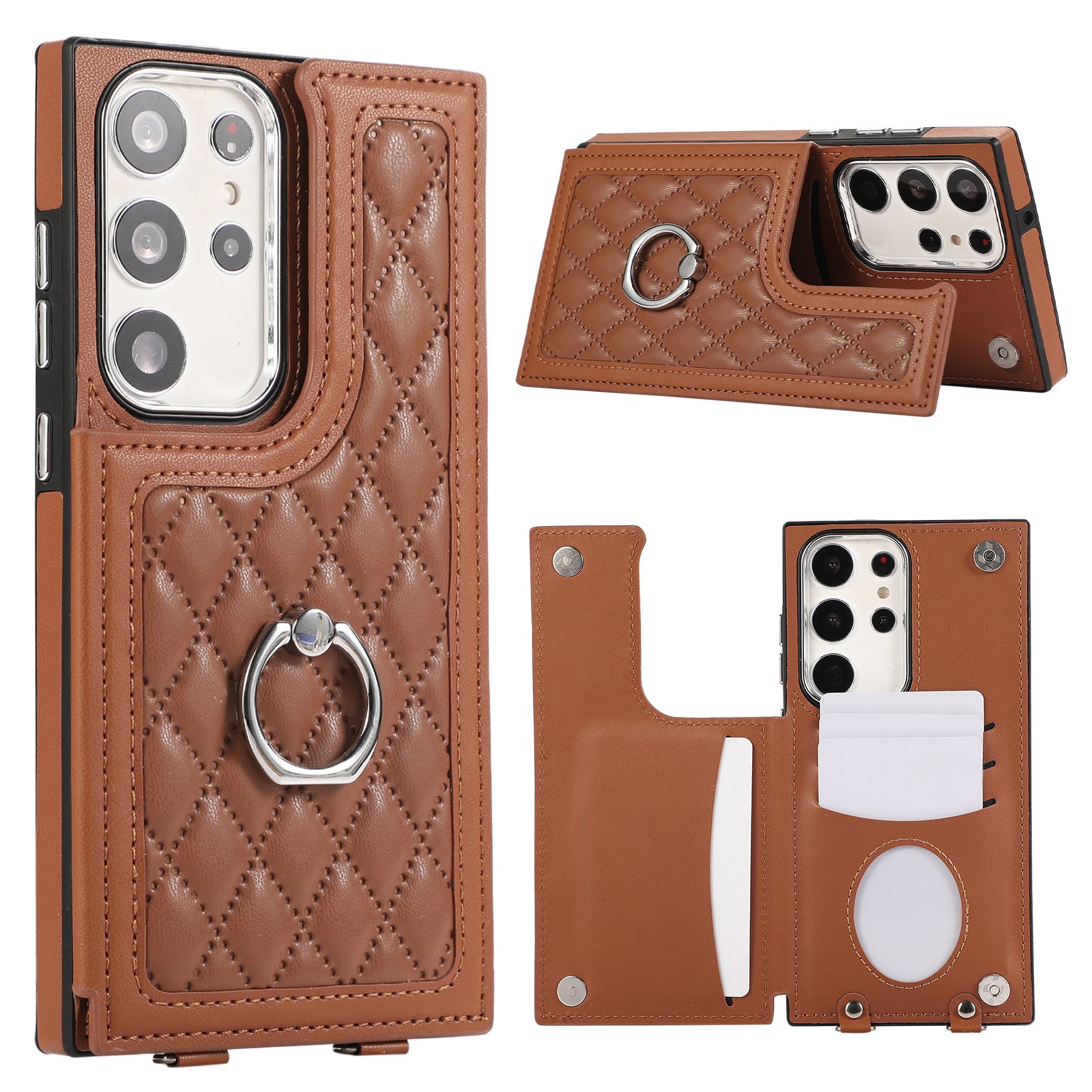 For Samsung Galaxy S23 Ultra Case RFID Blocking Card Slots PU Leather+TPU Cover with Shoulder Strap