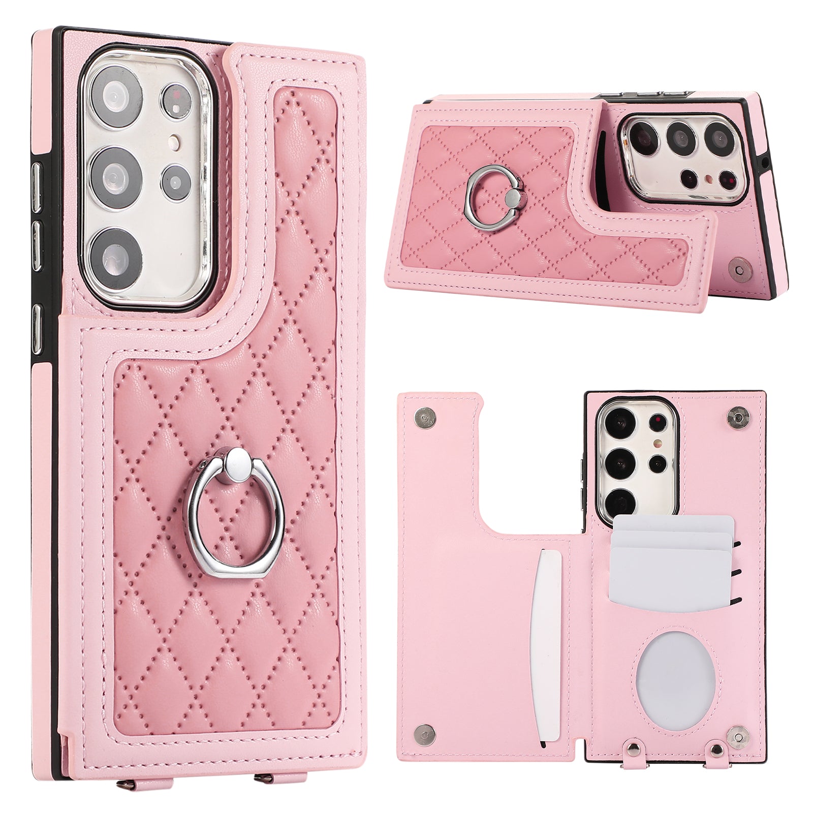 For Samsung Galaxy S23 Ultra Case RFID Blocking Card Slots PU Leather+TPU Cover with Shoulder Strap
