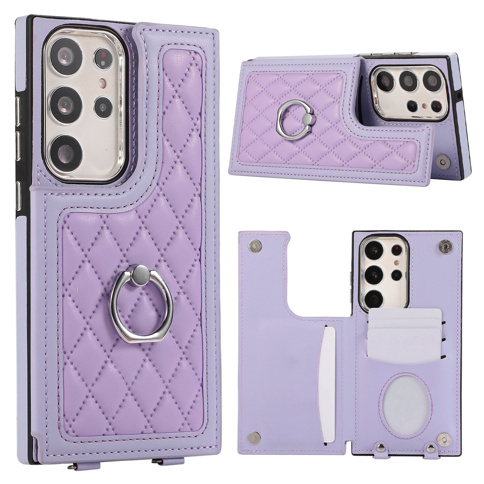 For Samsung Galaxy S23 Ultra Case RFID Blocking Card Slots PU Leather+TPU Cover with Shoulder Strap