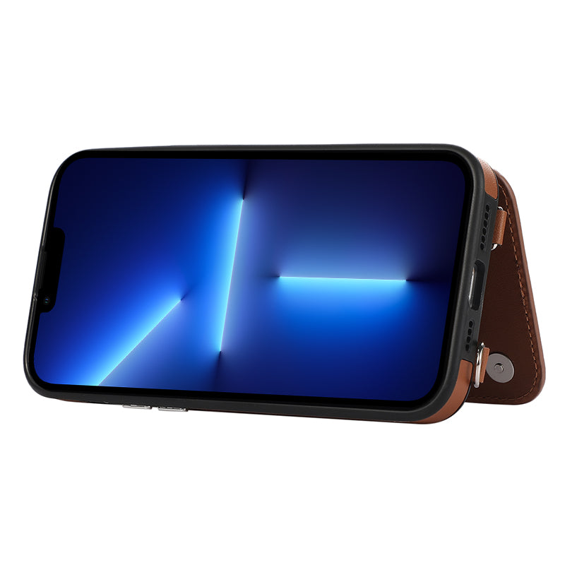 For iPhone 13 Pro Max Crossbody Case Leather Coated TPU Card Holder Kickstand Phone Cover