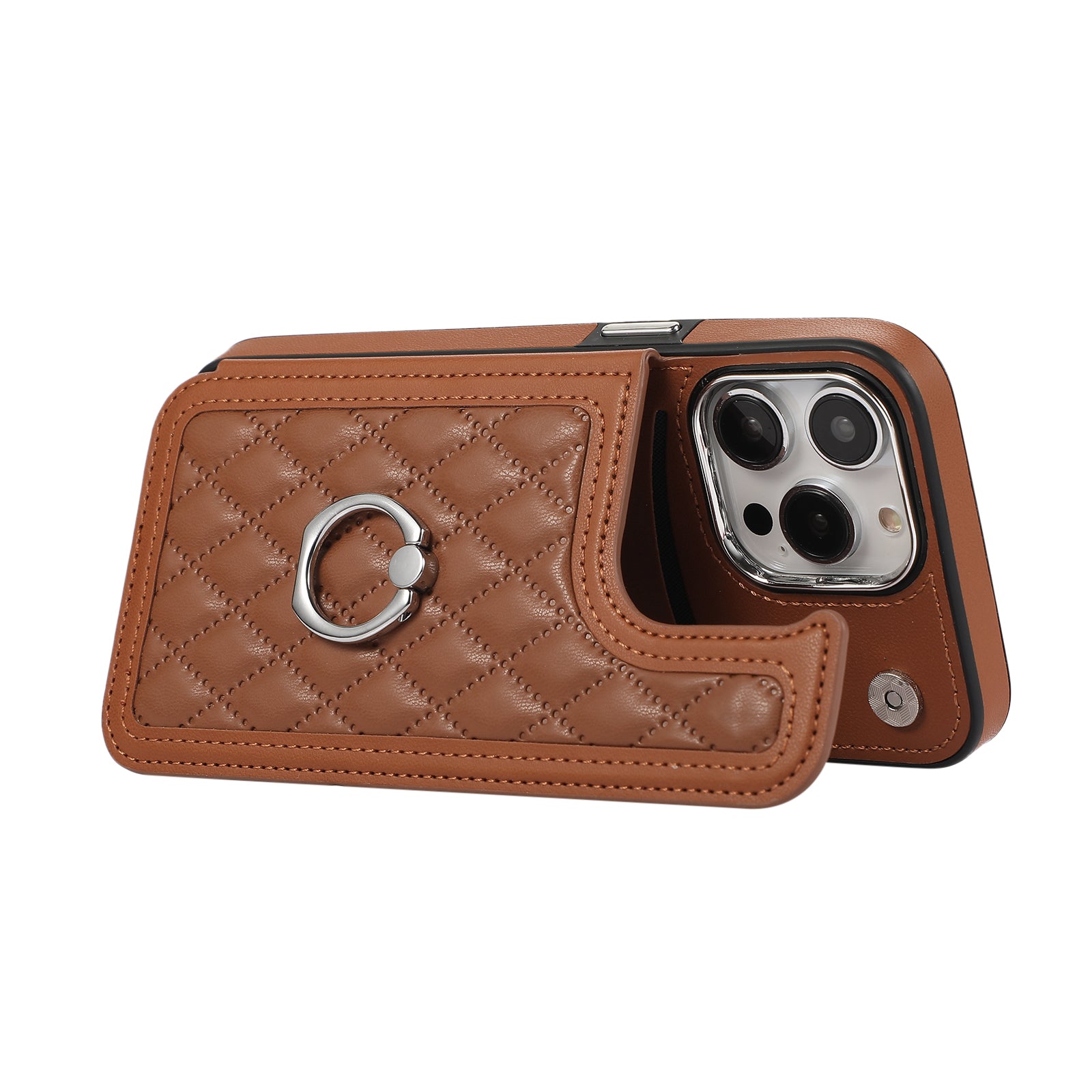 For iPhone 13 Pro Max Crossbody Case Leather Coated TPU Card Holder Kickstand Phone Cover