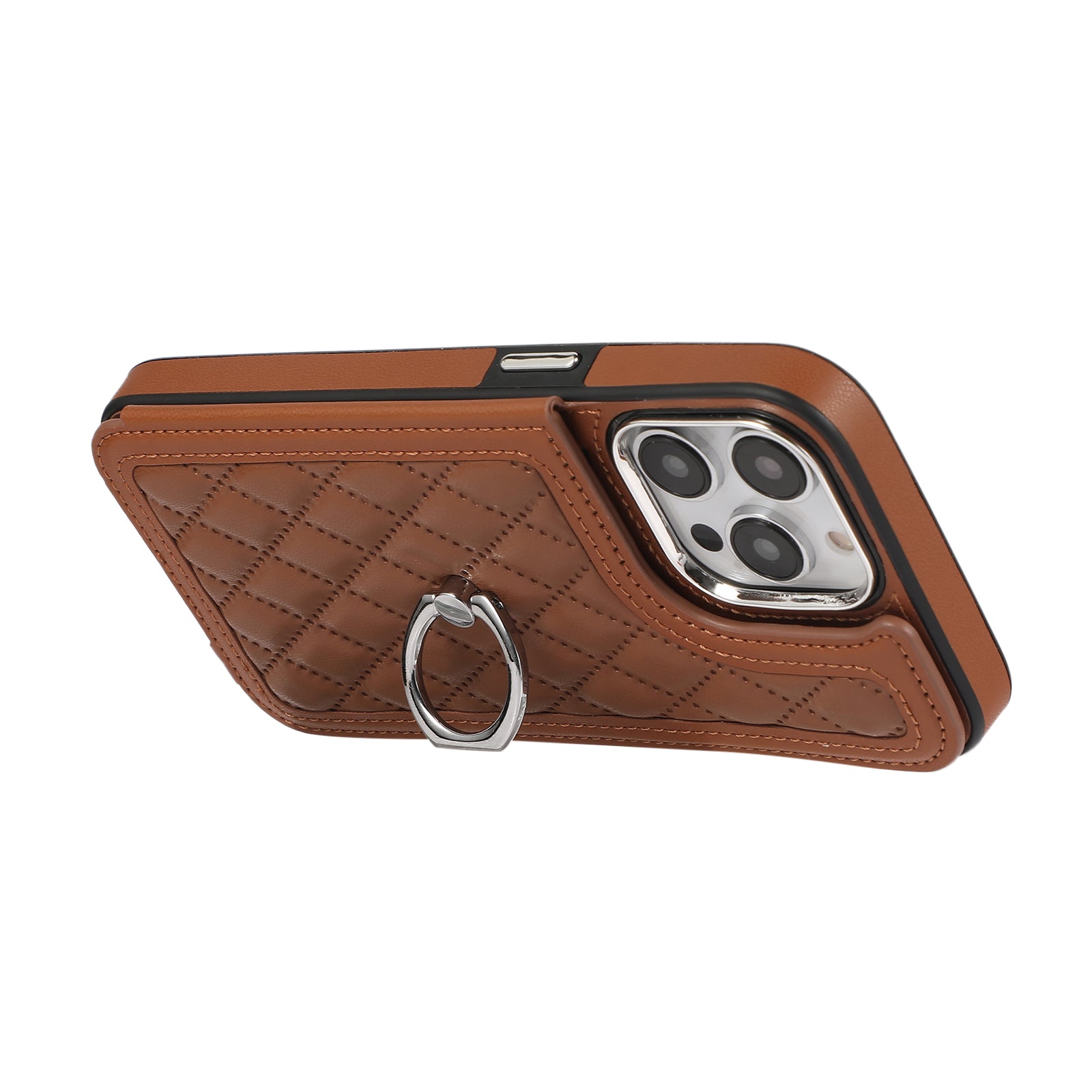 For iPhone 13 Pro Max Crossbody Case Leather Coated TPU Card Holder Kickstand Phone Cover