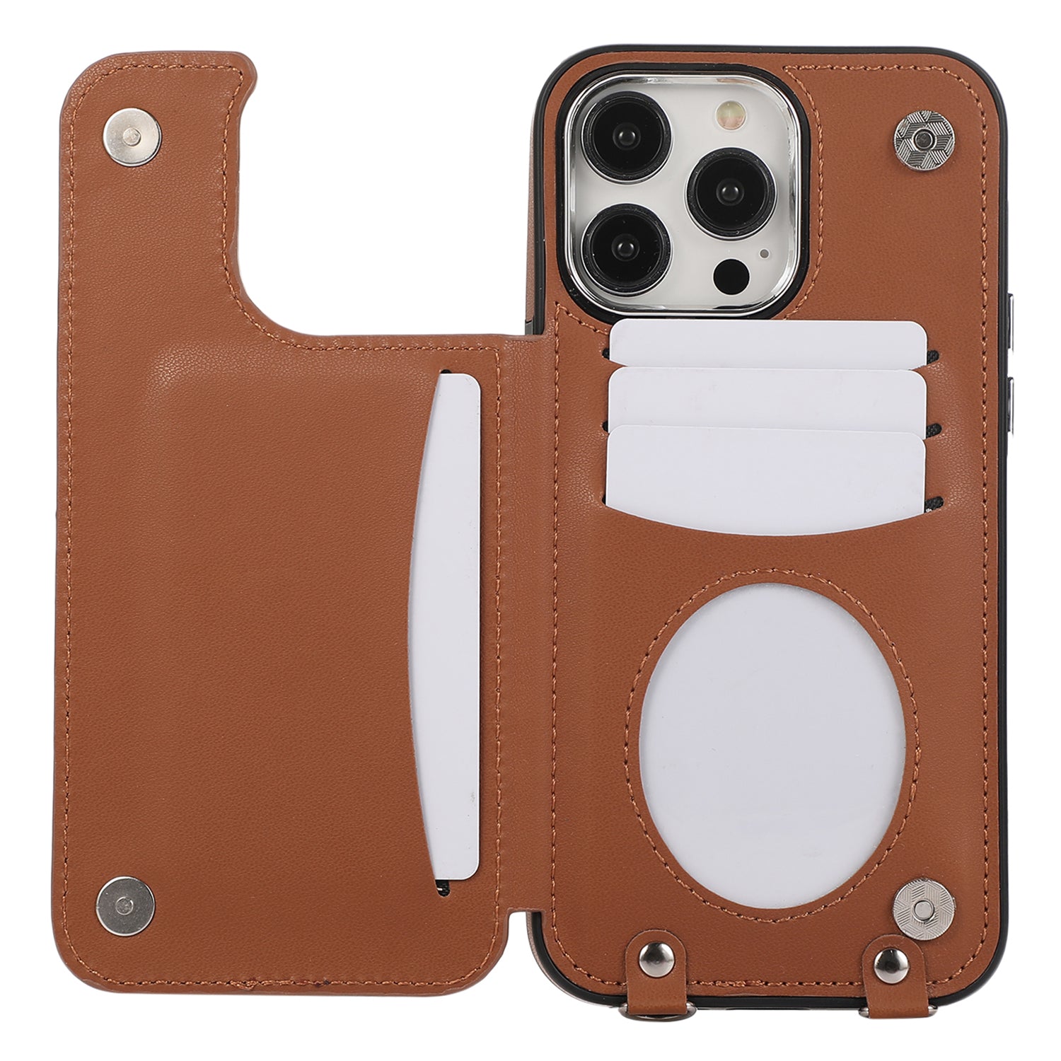 For iPhone 13 Pro Max Crossbody Case Leather Coated TPU Card Holder Kickstand Phone Cover