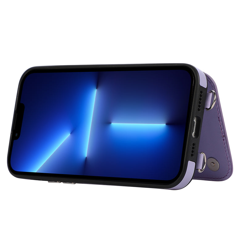 For iPhone 13 Pro Case RFID Blocking Card Slots Ring Kickstand Cover with Shoulder Strap