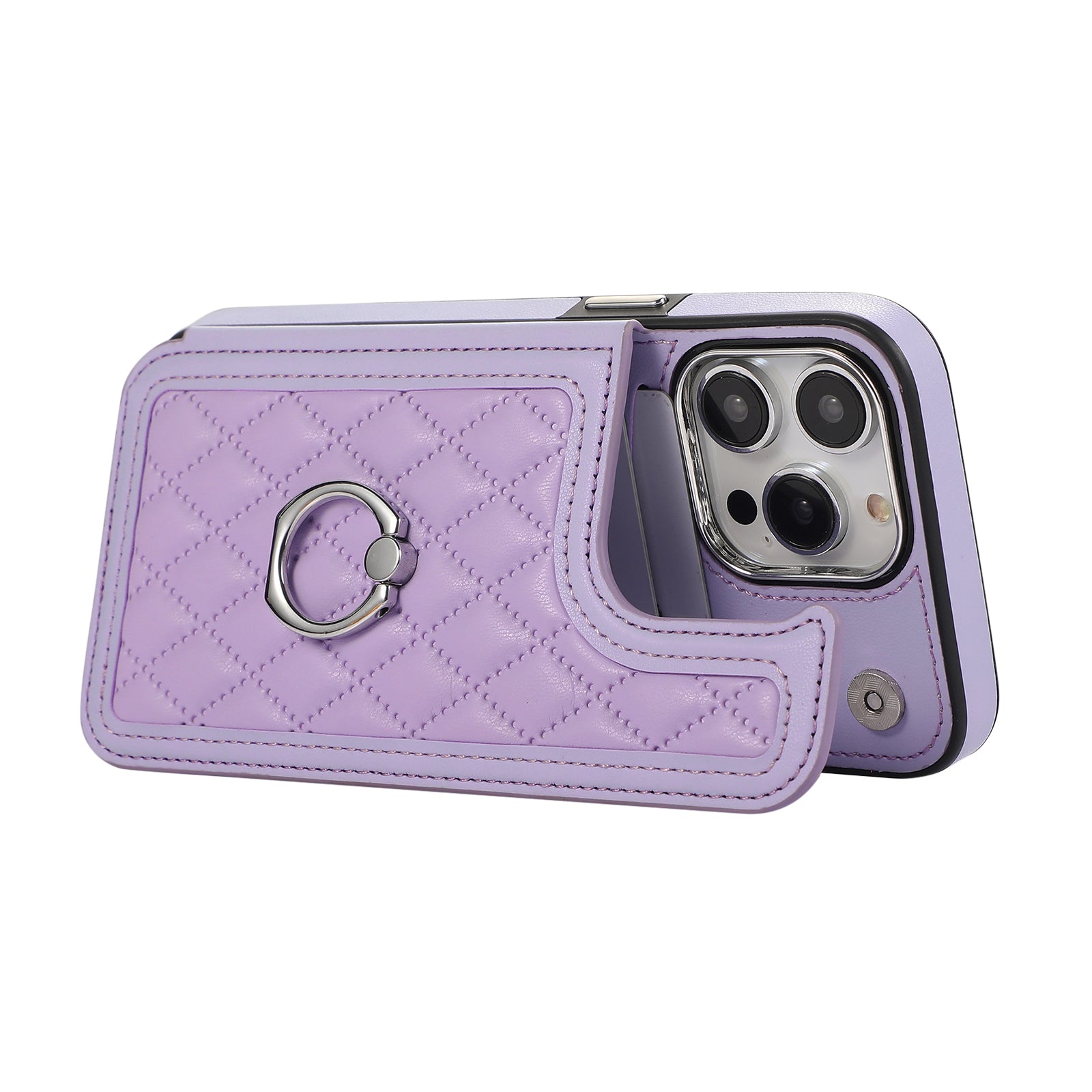 For iPhone 13 Pro Case RFID Blocking Card Slots Ring Kickstand Cover with Shoulder Strap