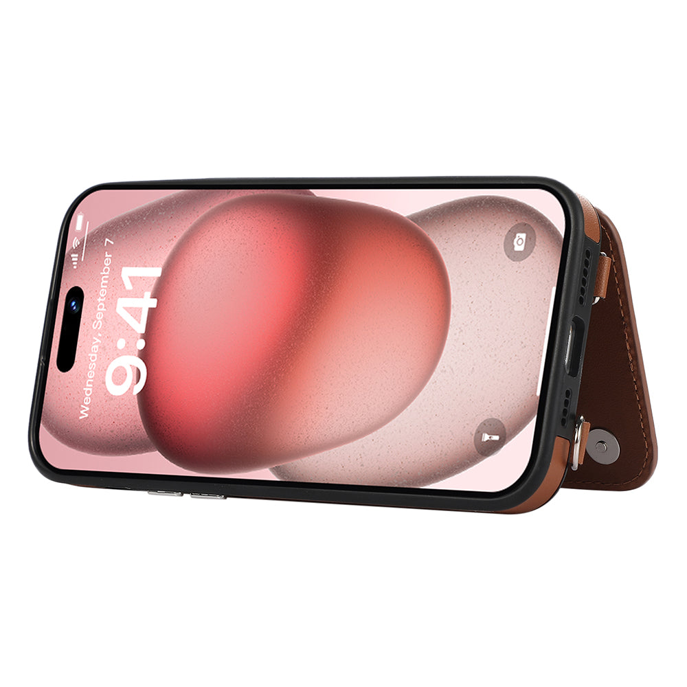 For iPhone 14 Pro Case RFID Blocking Card Slots Leather Coated TPU Cover with Shoulder Strap