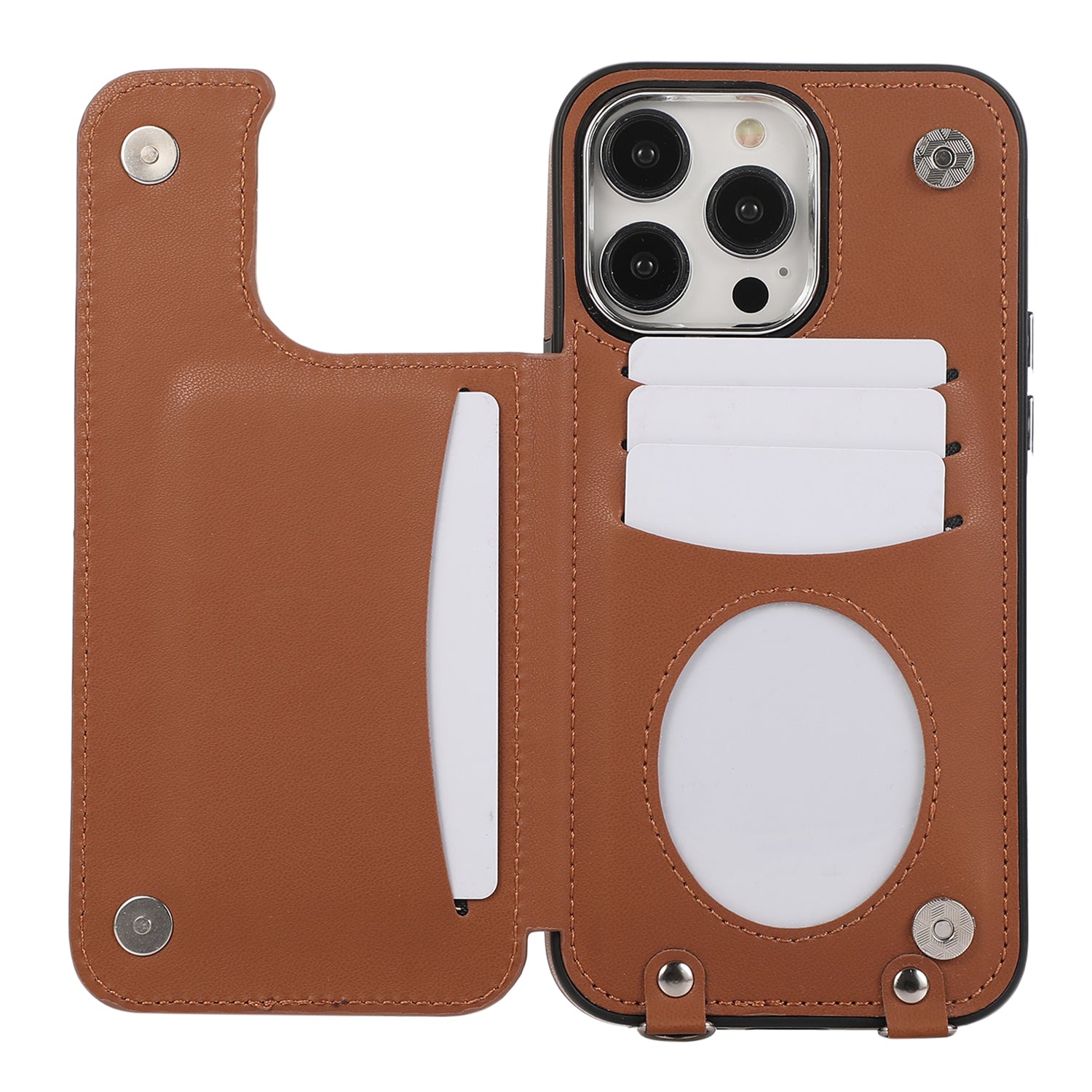 For iPhone 14 Pro Case RFID Blocking Card Slots Leather Coated TPU Cover with Shoulder Strap