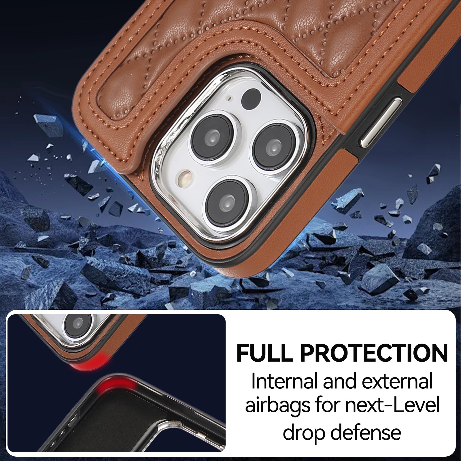 For iPhone 14 Pro Case RFID Blocking Card Slots Leather Coated TPU Cover with Shoulder Strap