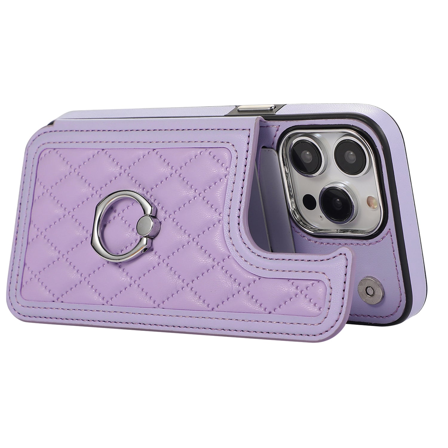For iPhone 15 Pro Crossbody Case RFID Blocking Card Slots Kickstand PU Leather Back Cover