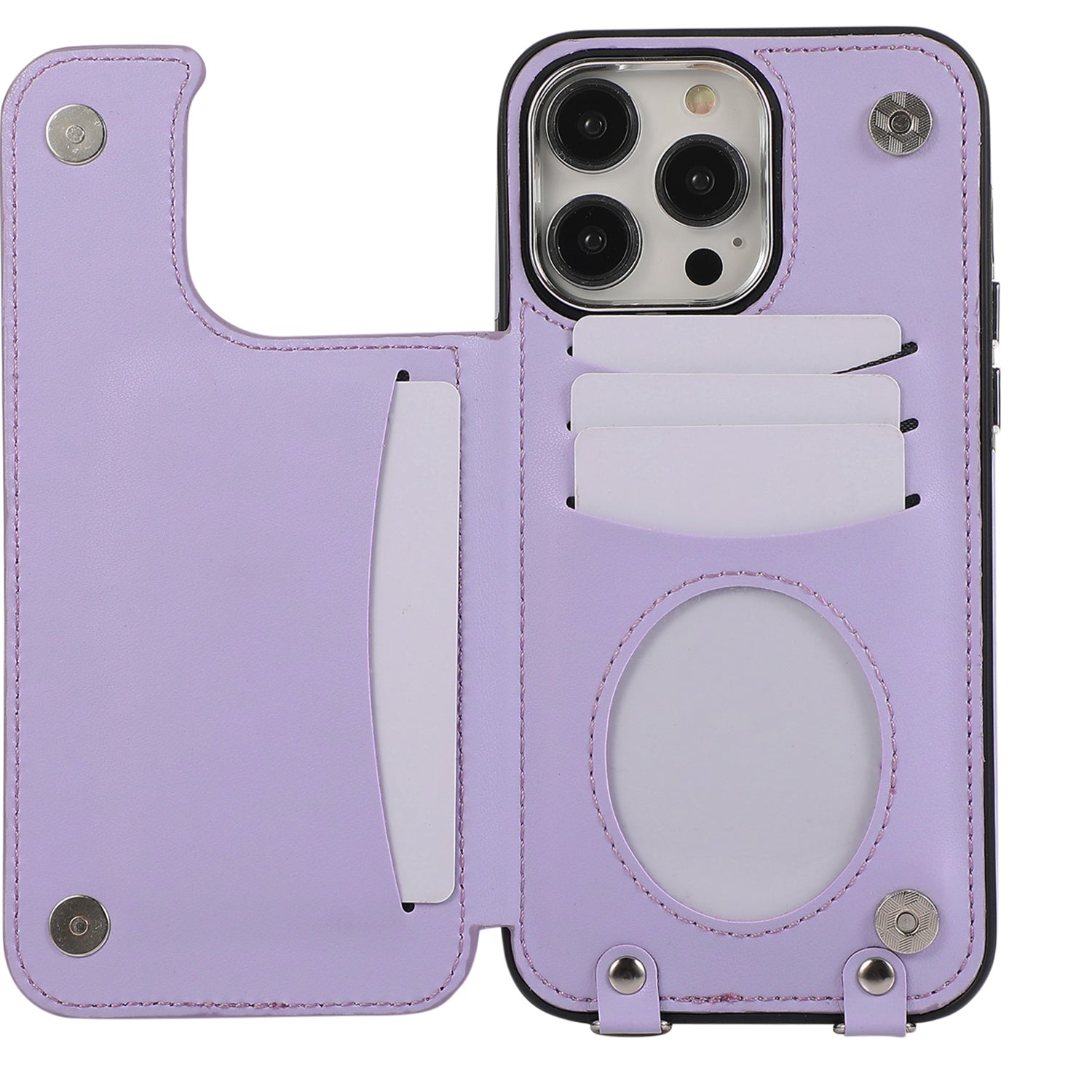 For iPhone 15 Pro Crossbody Case RFID Blocking Card Slots Kickstand PU Leather Back Cover