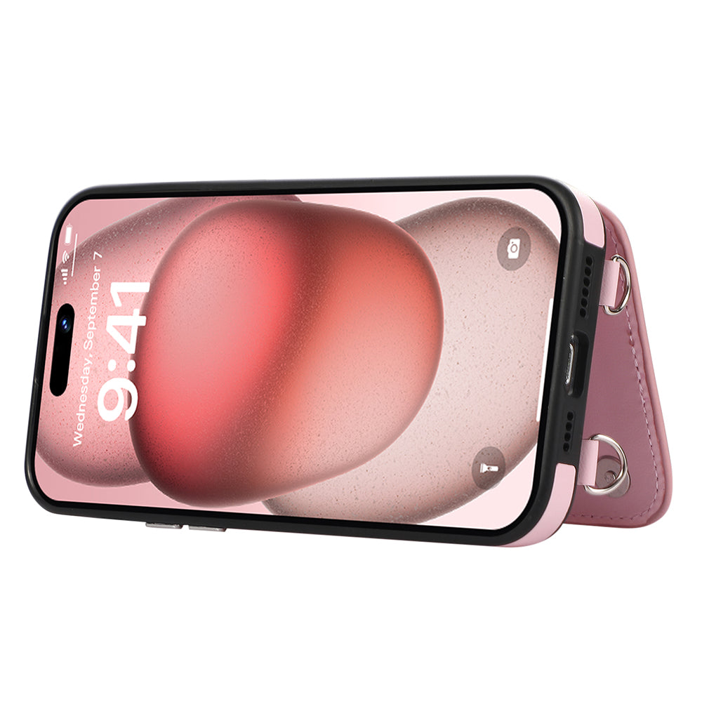 For iPhone 15 Pro Max Case PU Leather + TPU Ring Kickstand RFID Blocking Phone Cover