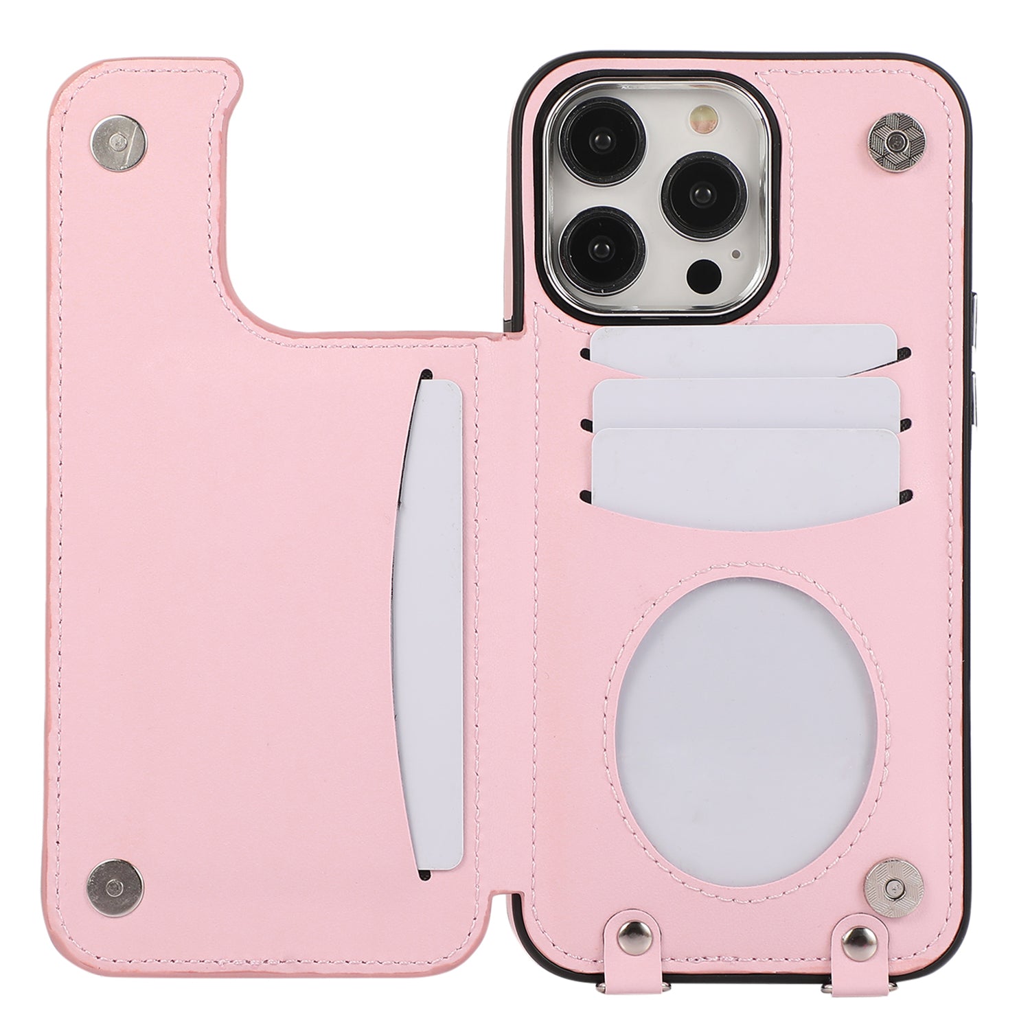For iPhone 15 Pro Max Case PU Leather + TPU Ring Kickstand RFID Blocking Phone Cover