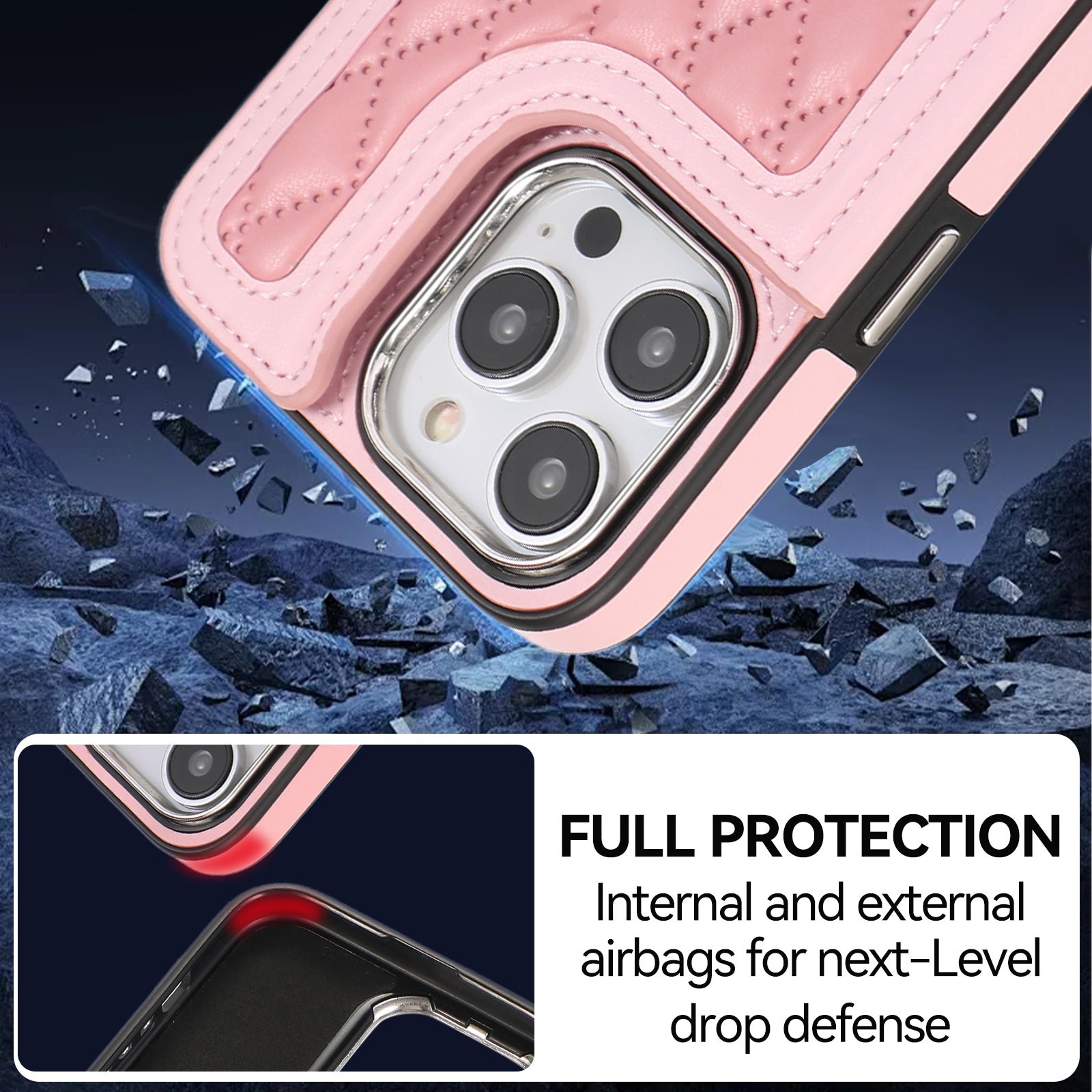 For iPhone 15 Pro Max Case PU Leather + TPU Ring Kickstand RFID Blocking Phone Cover