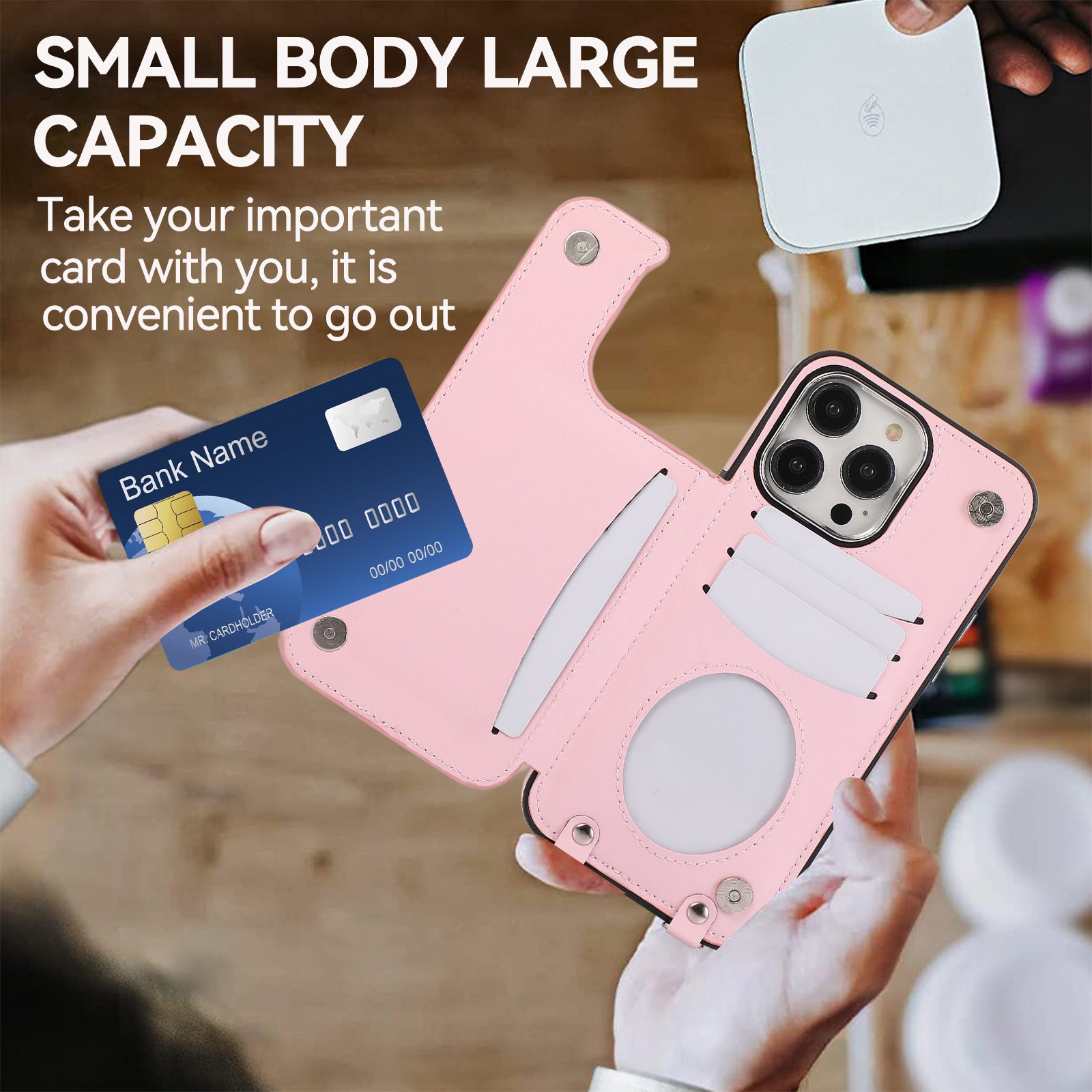 For iPhone 15 Pro Max Case PU Leather + TPU Ring Kickstand RFID Blocking Phone Cover