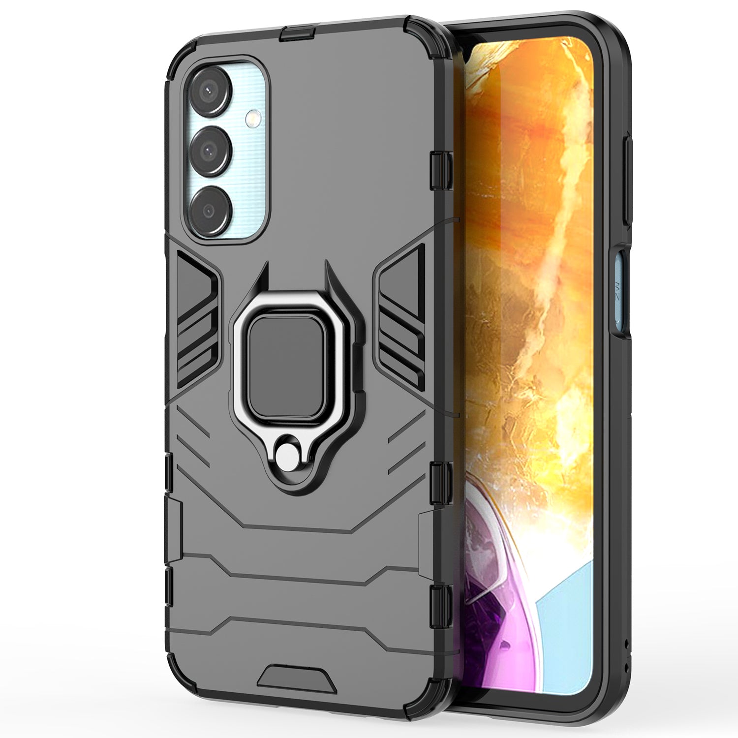 For Samsung Galaxy M15 5G Case with Ring Kickstand PC+TPU Shockproof Protective Phone Cover