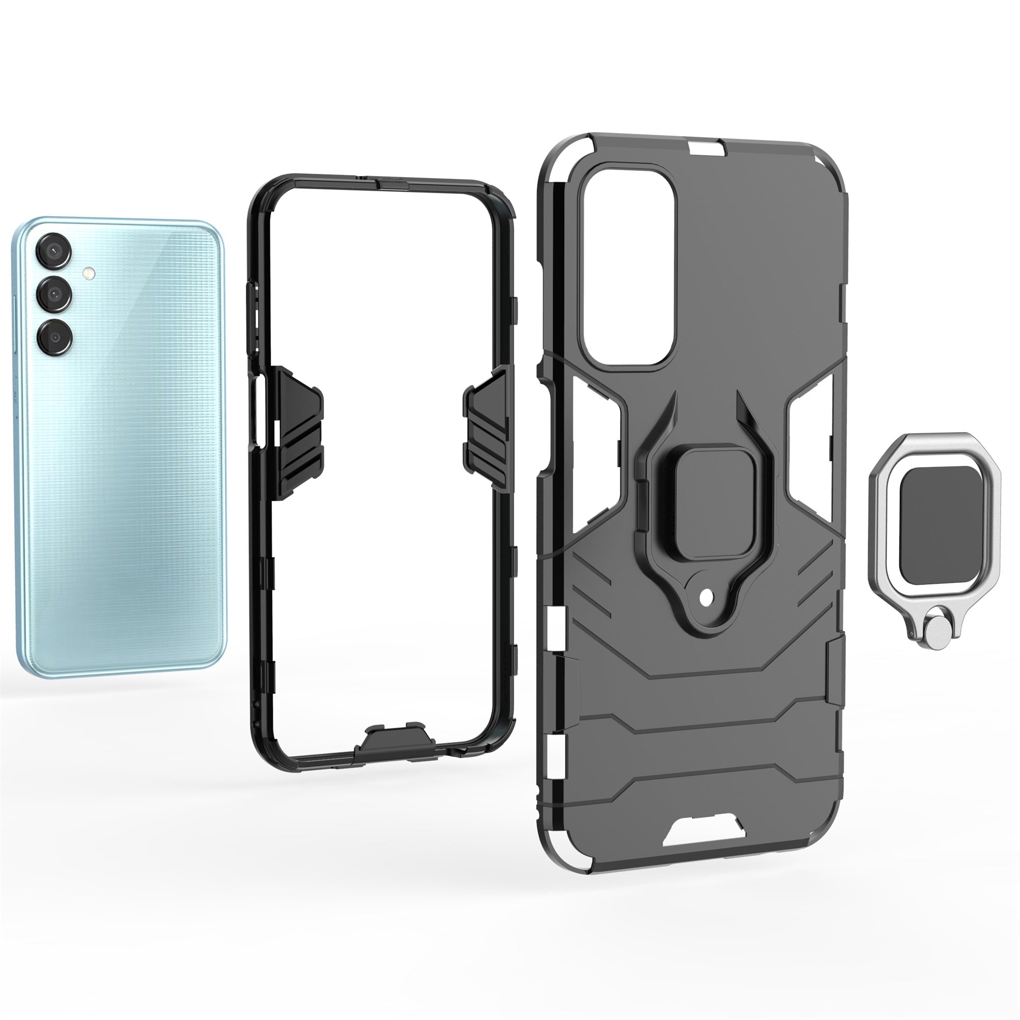 For Samsung Galaxy M15 5G Case with Ring Kickstand PC+TPU Shockproof Protective Phone Cover