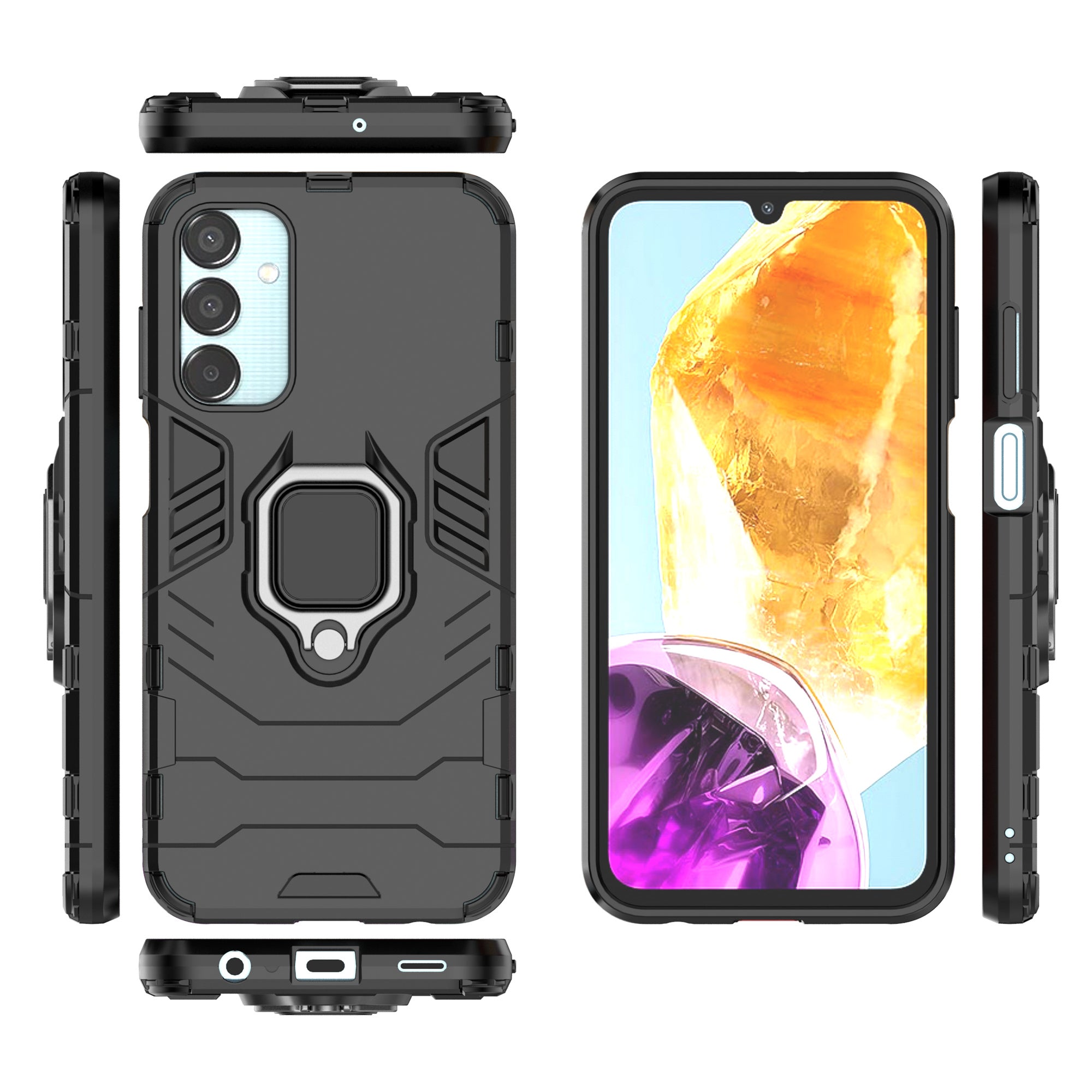 For Samsung Galaxy M15 5G Case with Ring Kickstand PC+TPU Shockproof Protective Phone Cover