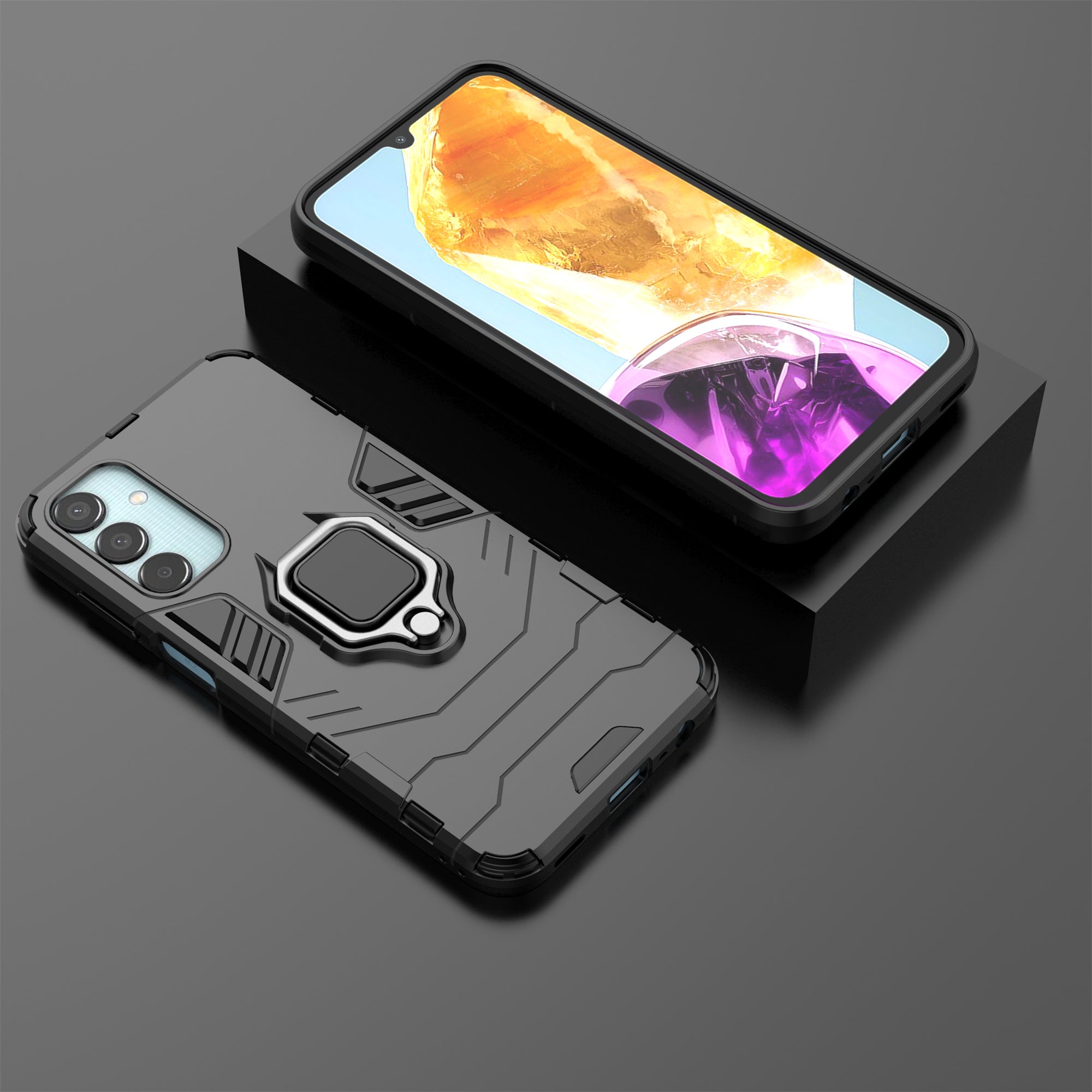 For Samsung Galaxy M15 5G Case with Ring Kickstand PC+TPU Shockproof Protective Phone Cover