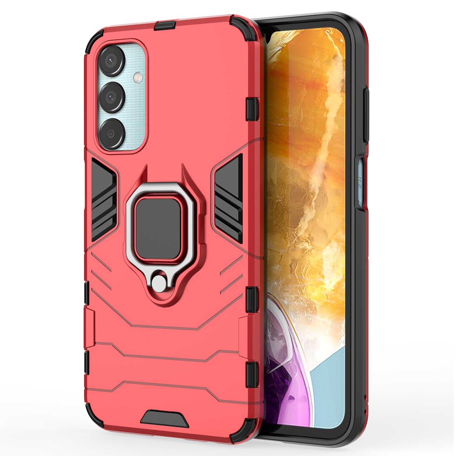 For Samsung Galaxy M15 5G Case with Ring Kickstand PC+TPU Shockproof Protective Phone Cover