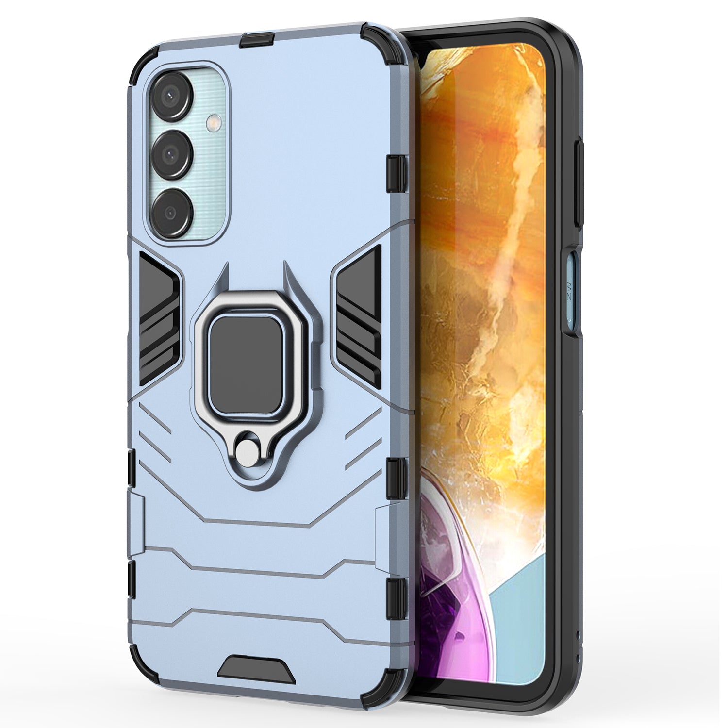 For Samsung Galaxy M15 5G Case with Ring Kickstand PC+TPU Shockproof Protective Phone Cover