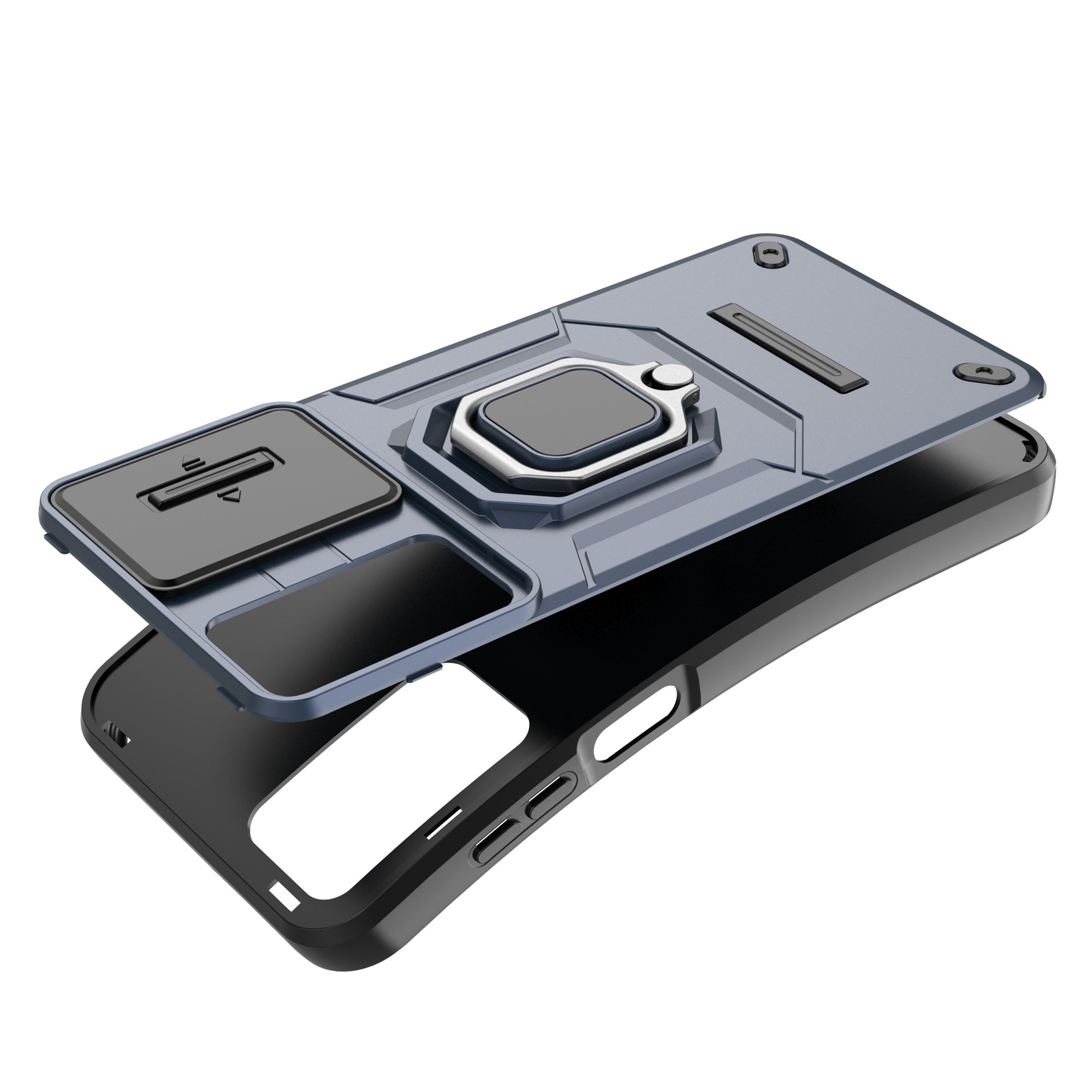 For Samsung Galaxy M15 5G Case with Slide Camera Cover Ring Kickstand PC+TPU Phone Protector