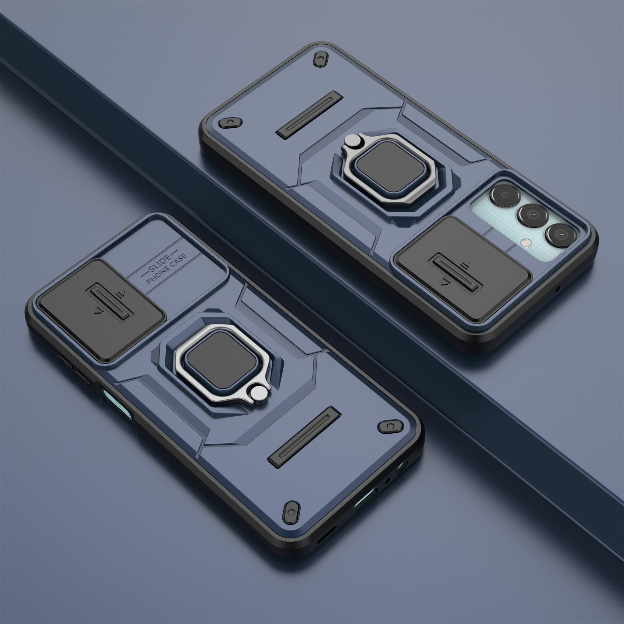 For Samsung Galaxy M15 5G Case with Slide Camera Cover Ring Kickstand PC+TPU Phone Protector