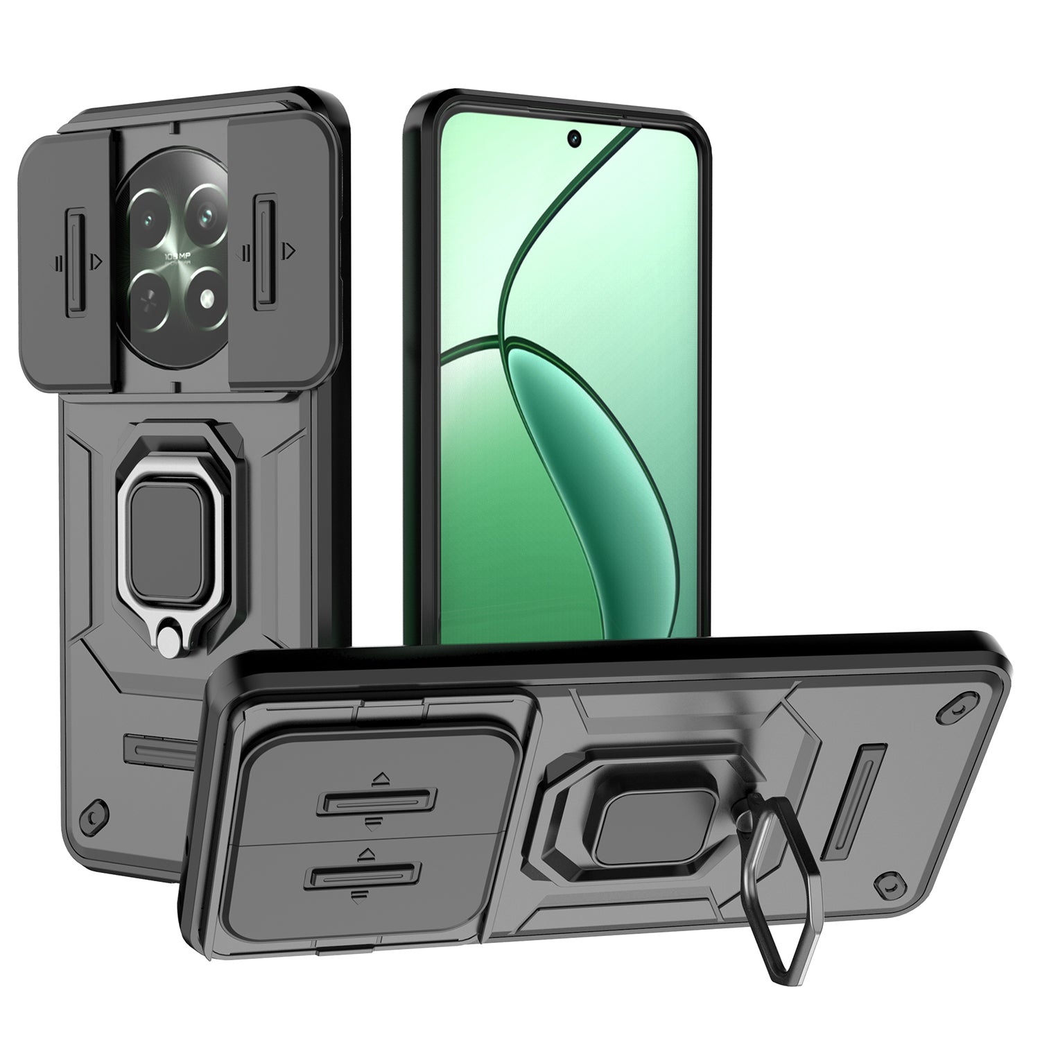 For Realme 12 Case PC+TPU Impact-Resistant Phone Cover with Slide Lens Protection