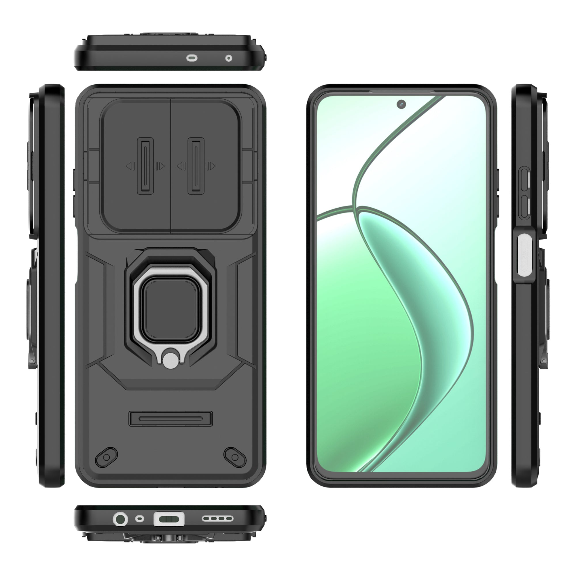 For Realme 12 Case PC+TPU Impact-Resistant Phone Cover with Slide Lens Protection