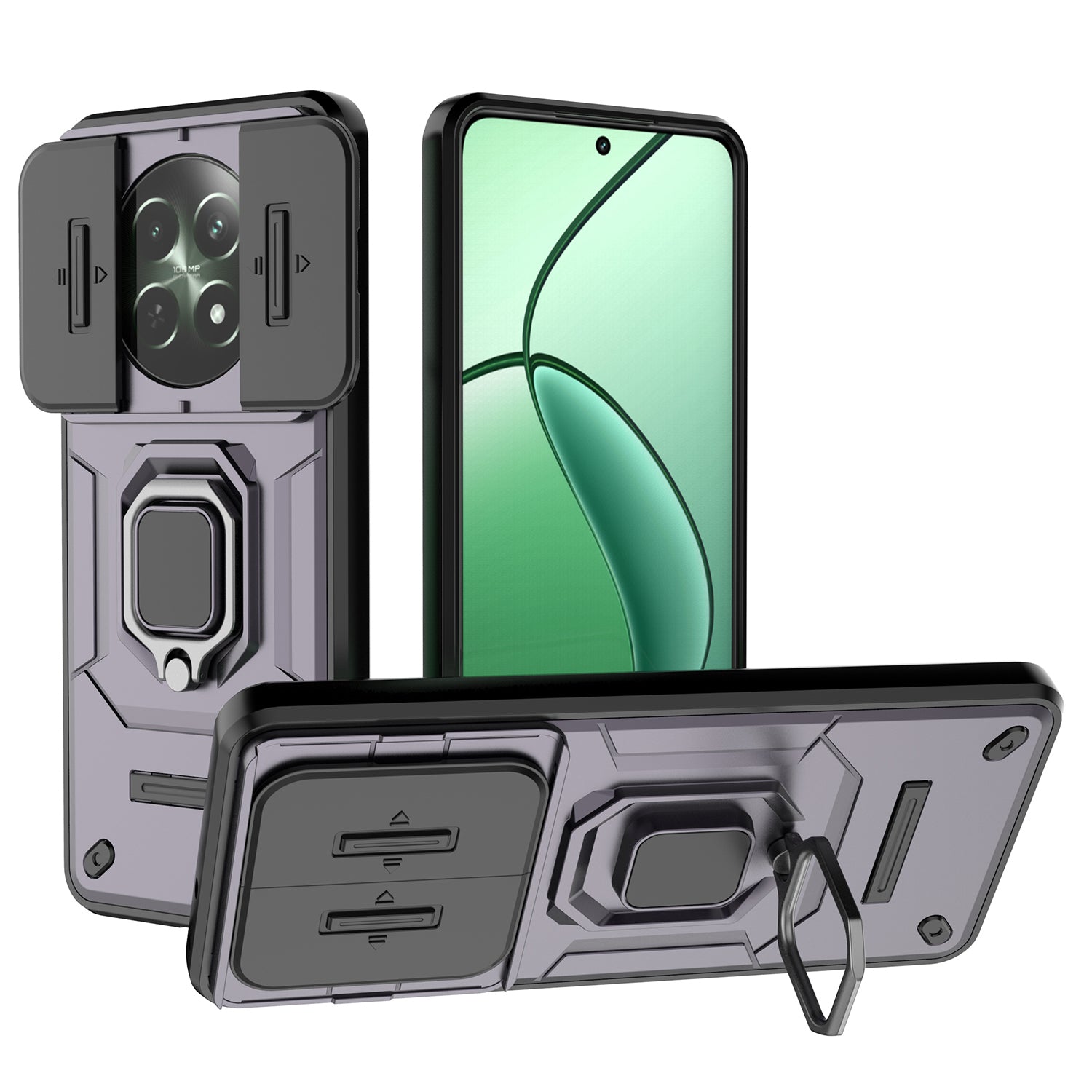 For Realme 12 Case PC+TPU Impact-Resistant Phone Cover with Slide Lens Protection